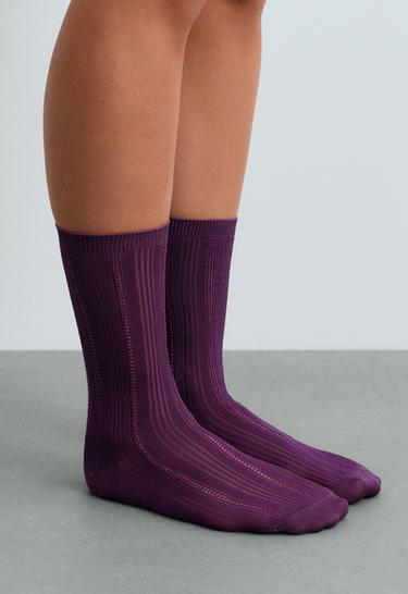 3 pairs of viscose blend classic openwork socks — DARK PLUM 2