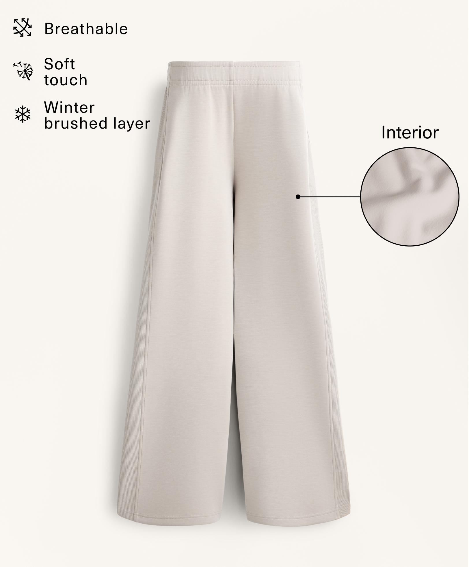 بنطلون مستقيم واسع بجانب مضلع ممزوج بالمودال الممشط