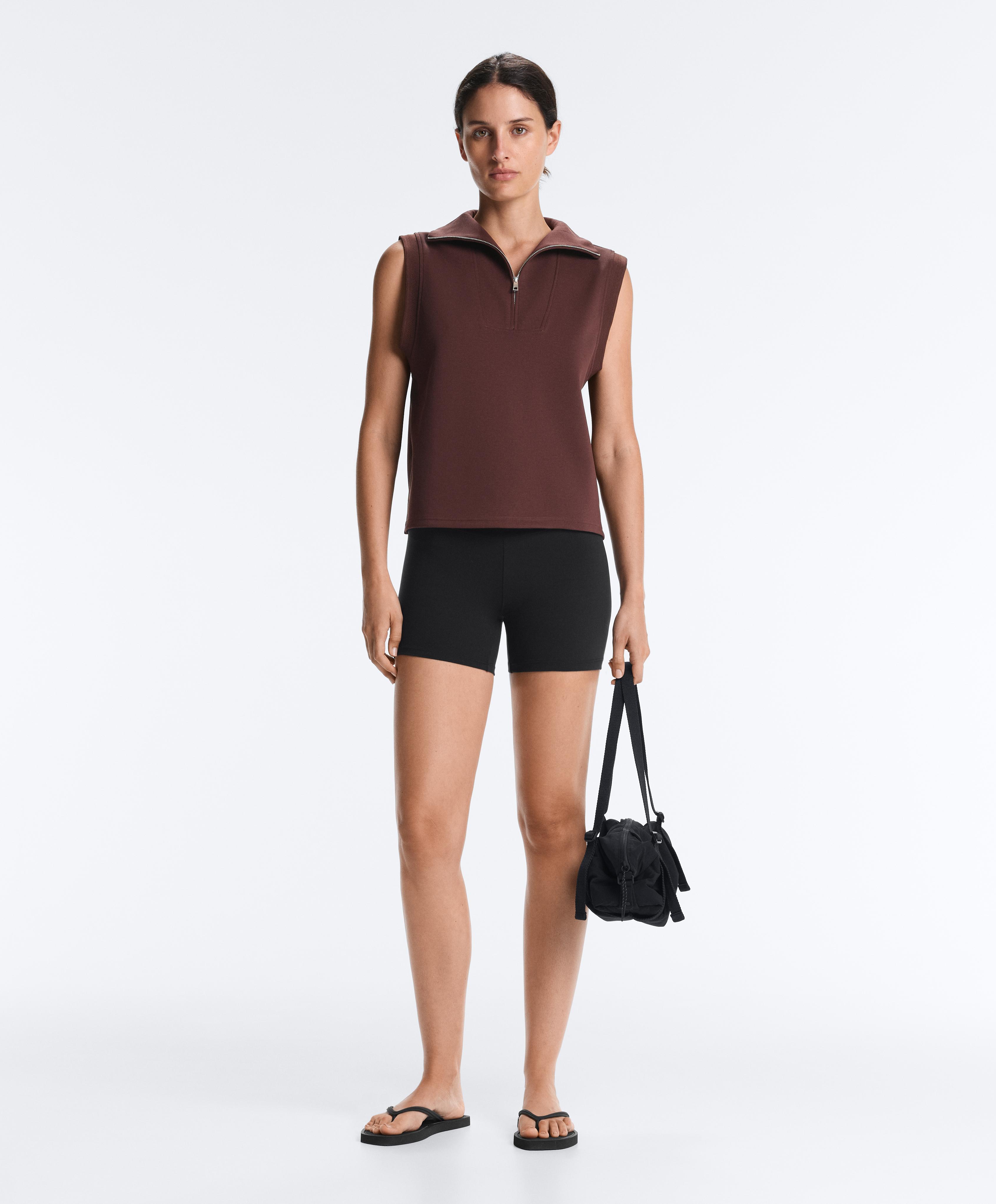 Cotton piqué sleeveless vest — CHOCOLATE