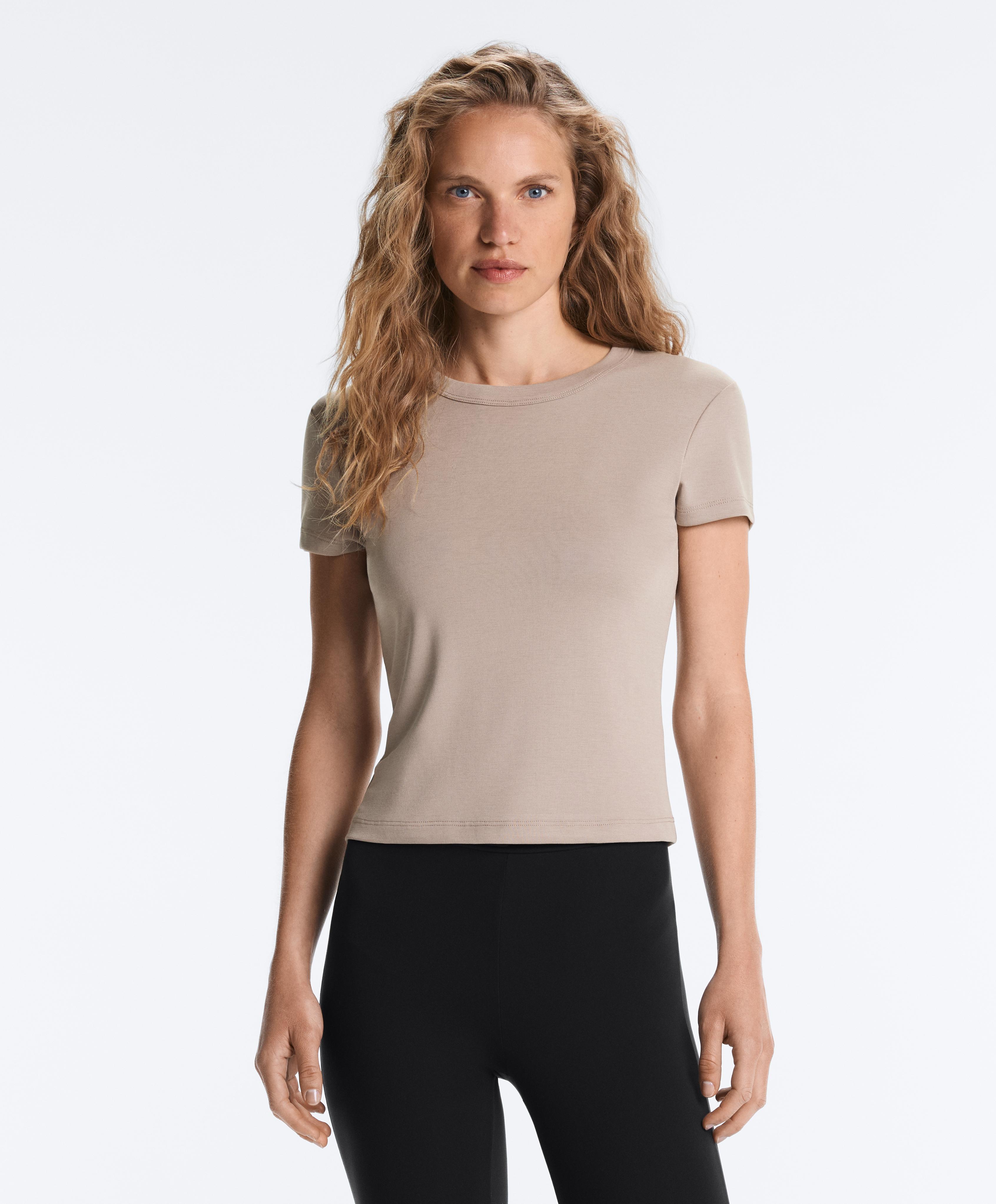 Fitted modal rib short-sleeve T-shirt — MID-MINK