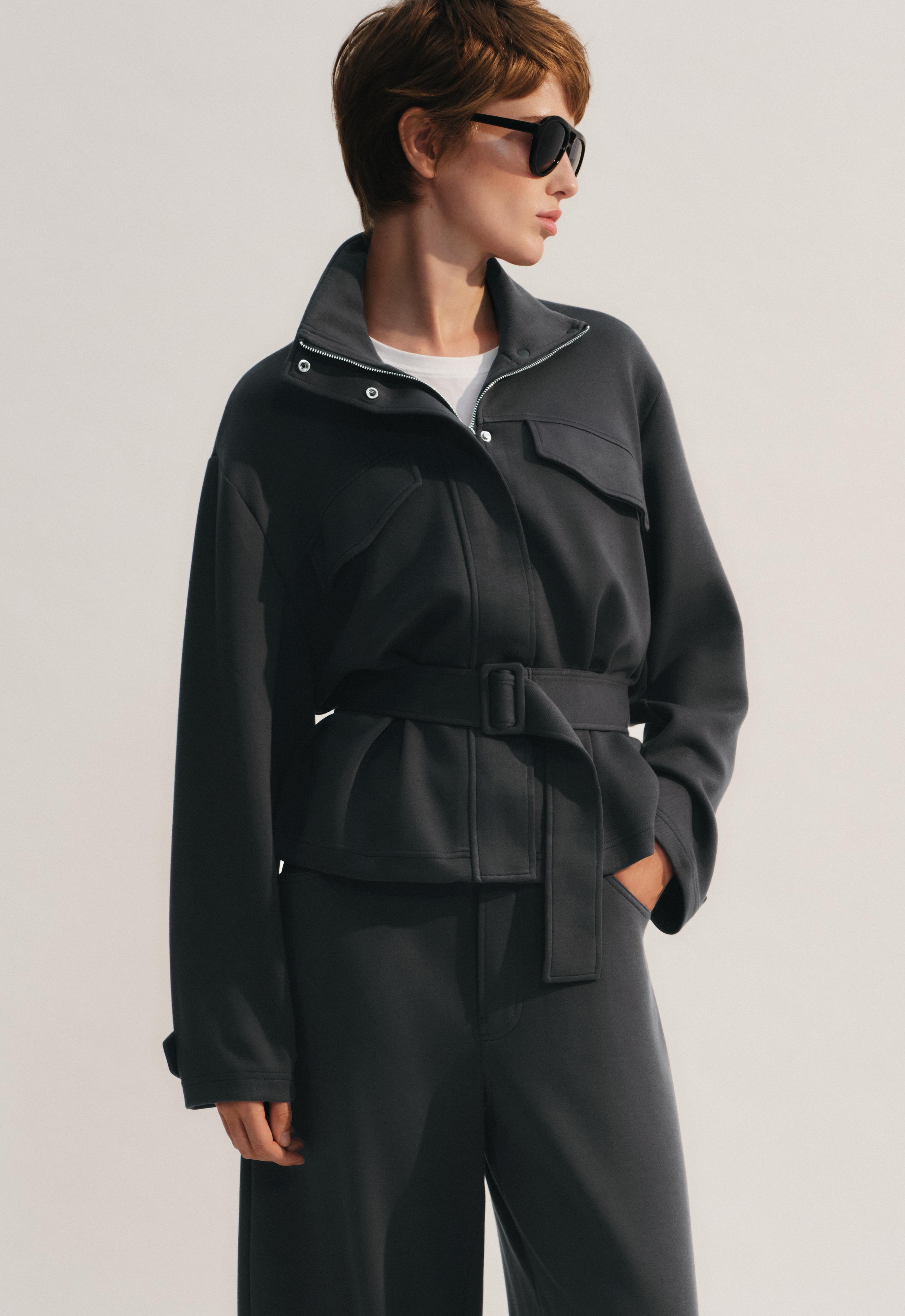 Belted jacket with pockets — DARK ANTHRACITE