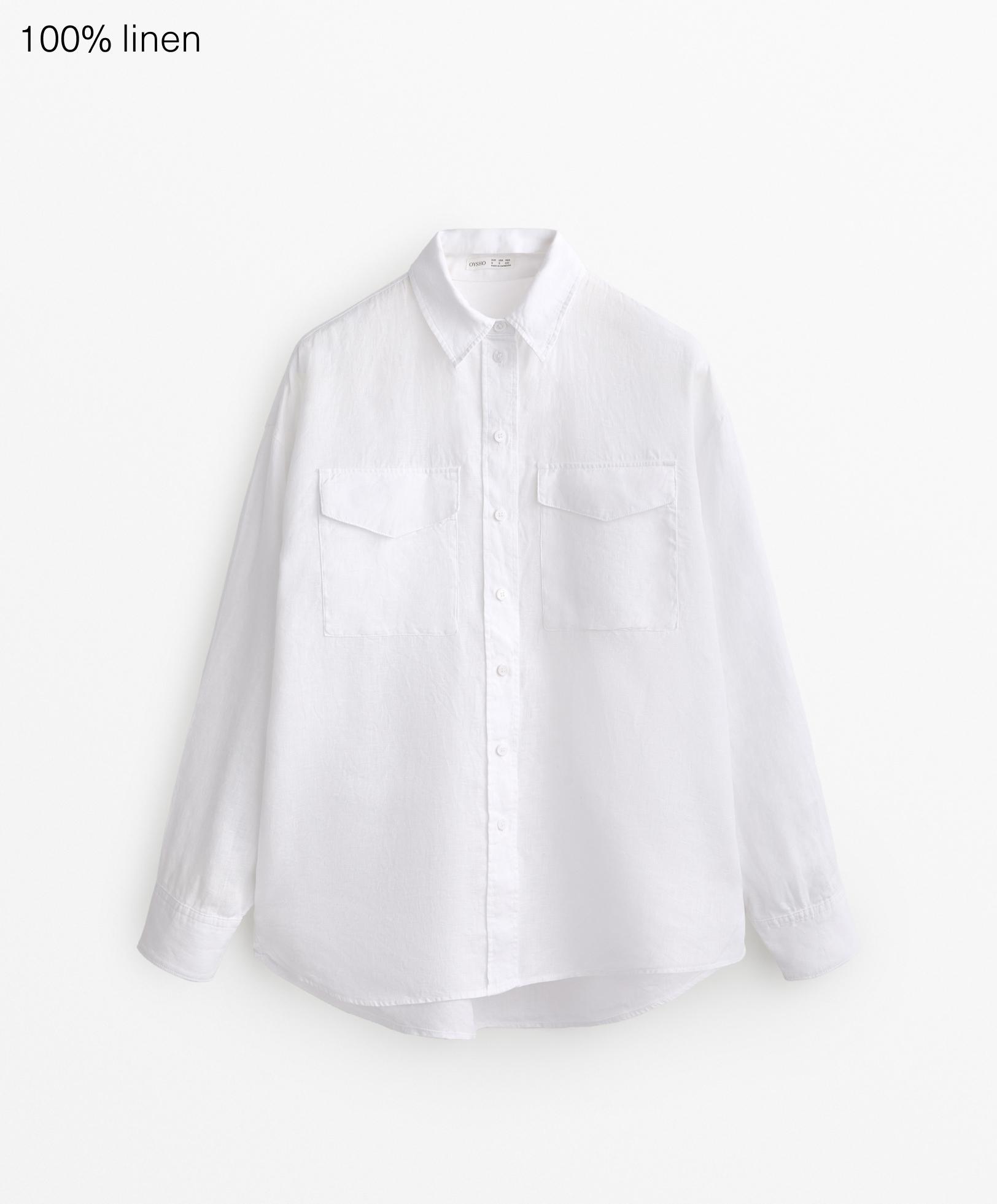 100% linen long-sleeved utility shirt