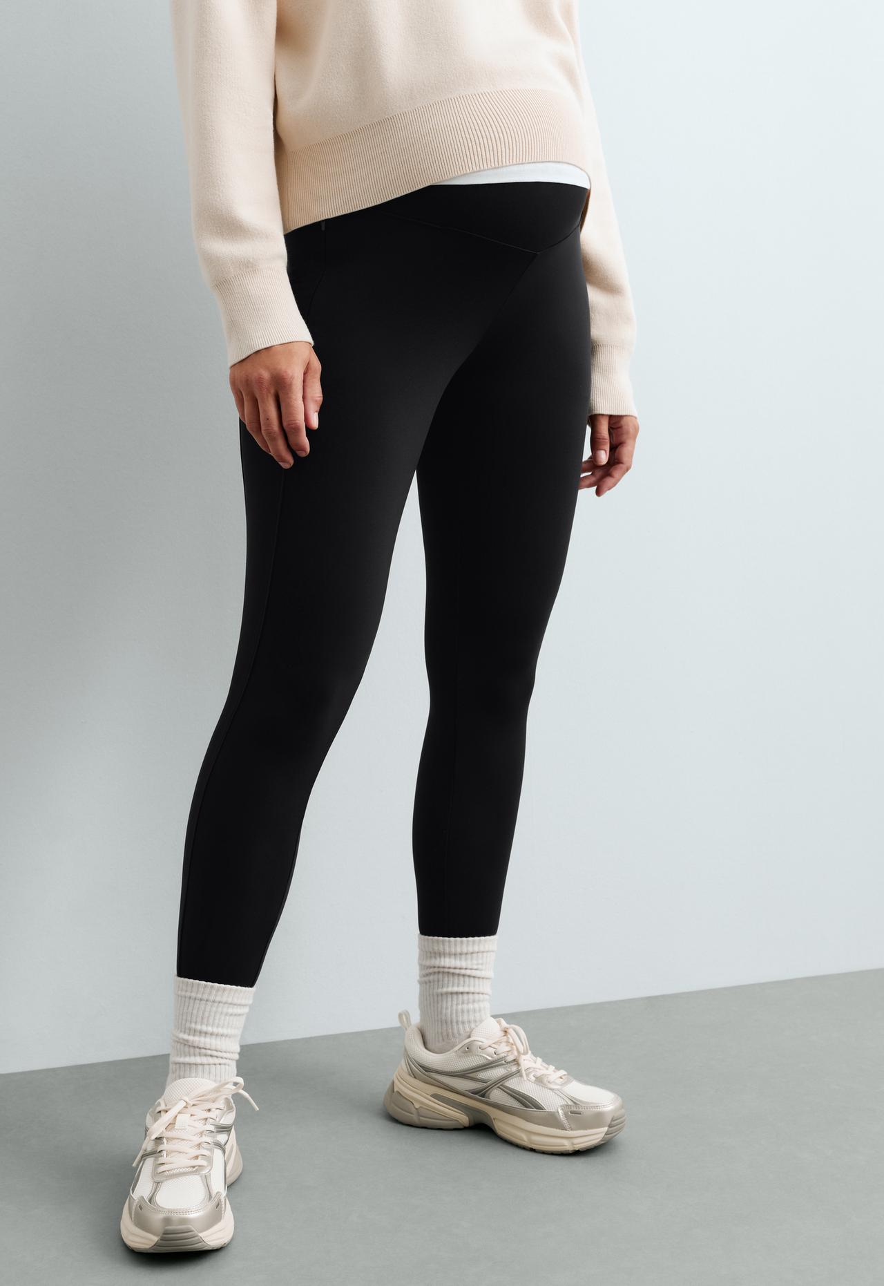 65cm Warm maternity leggings with zips — BLACK