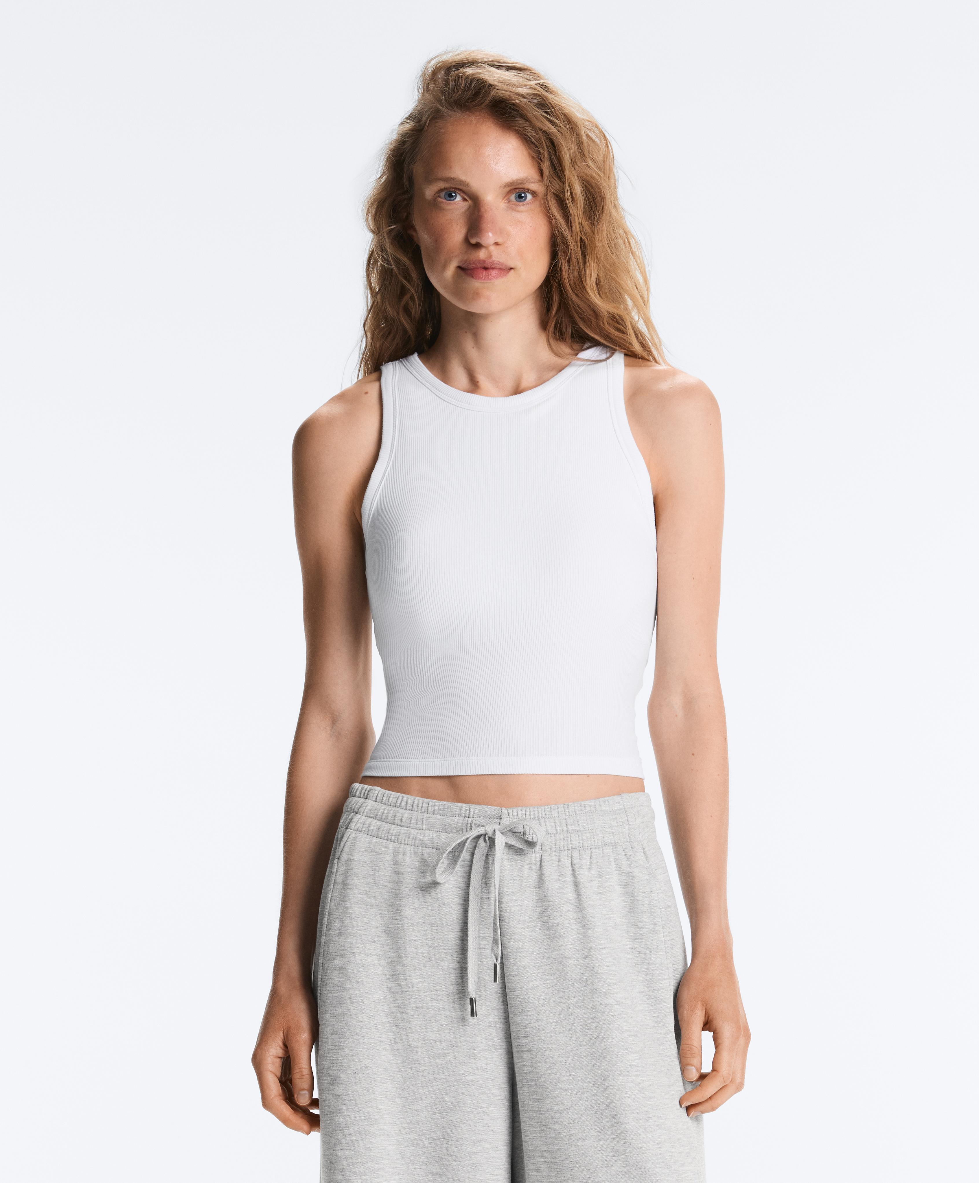 Rib modal blend long tank top — WHITE