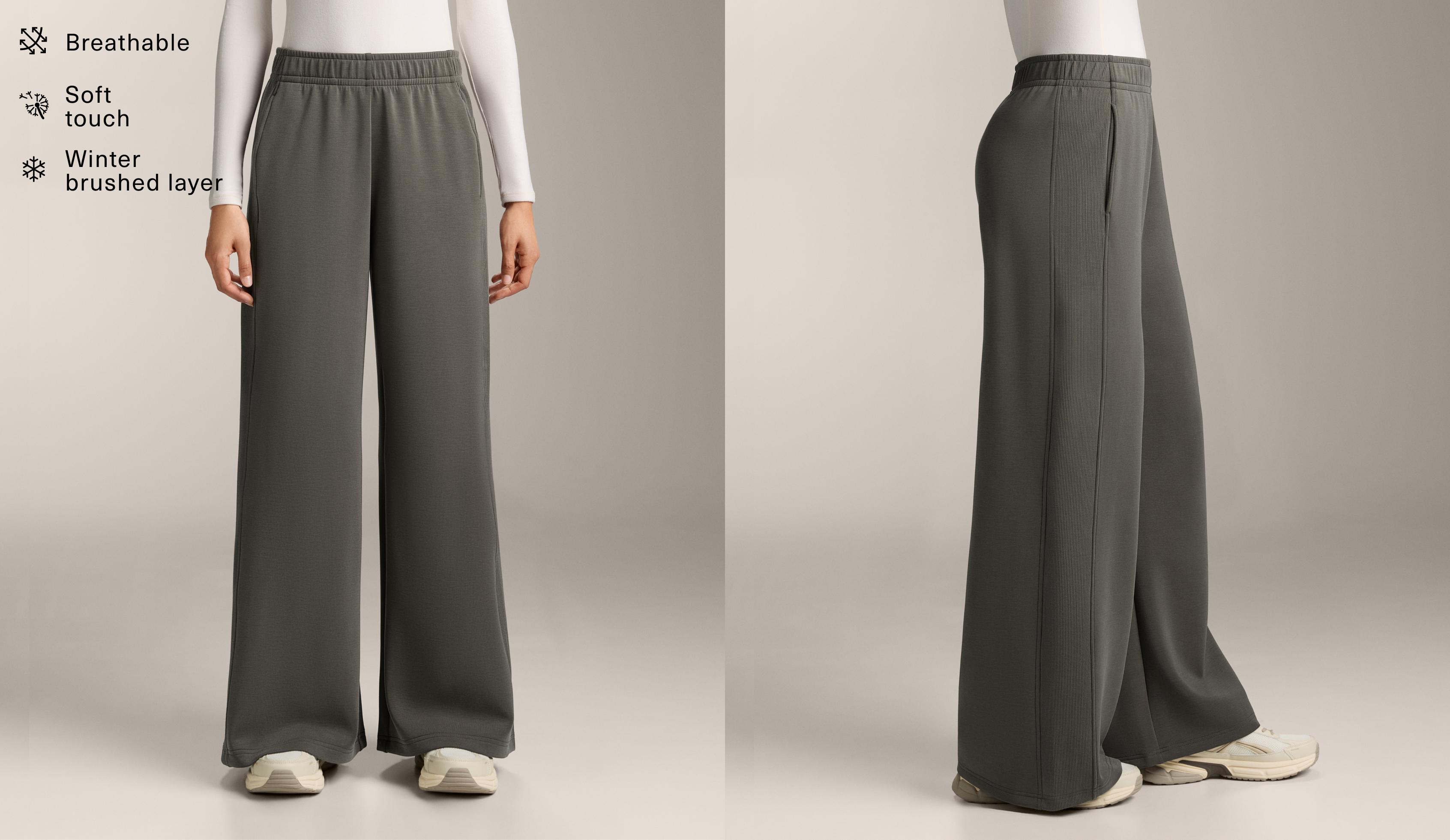 Pantalón recto ancho rib lateral con modal brushed Pantalón recto ancho rib lateral con modal brushed