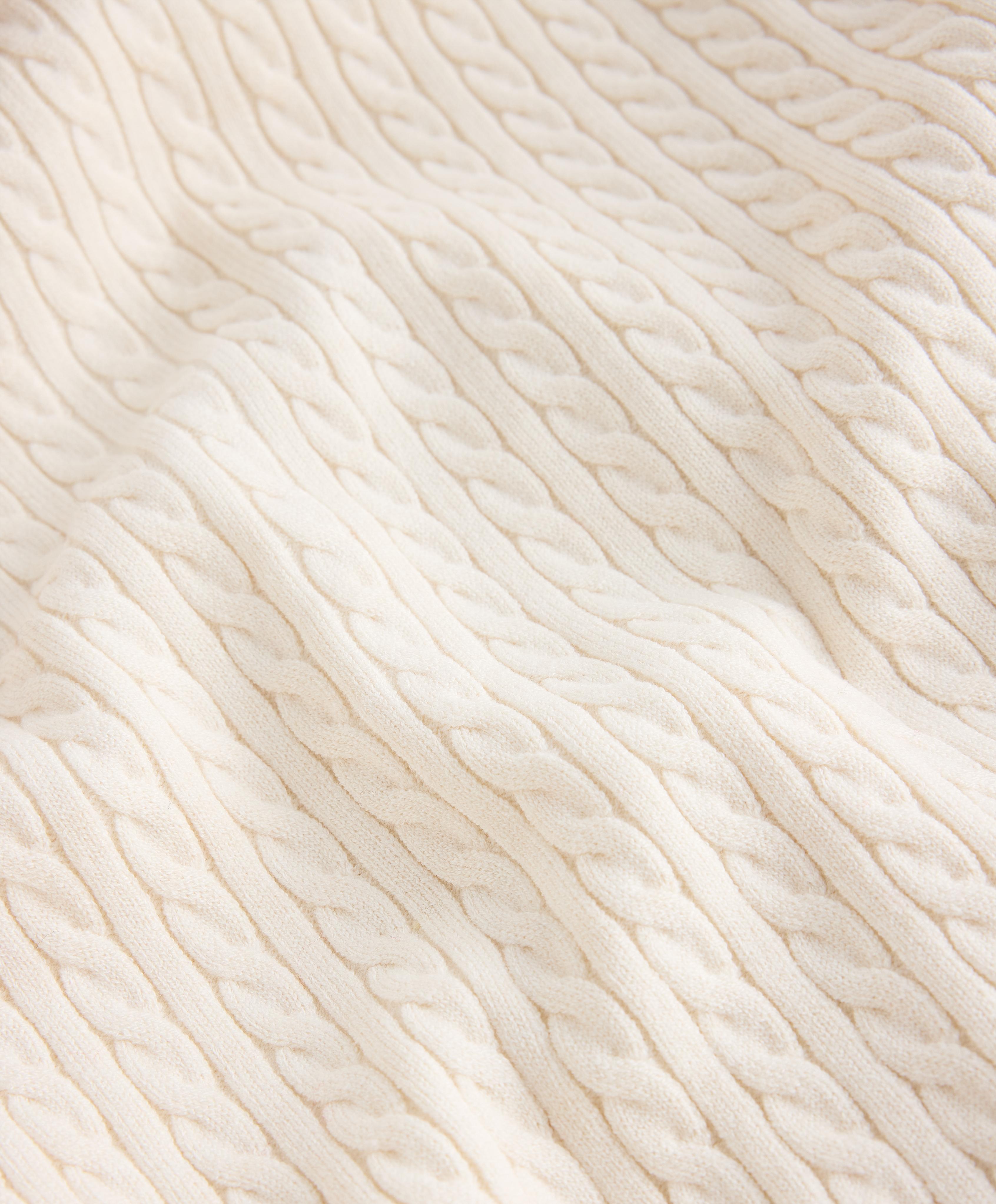 Mini cable knit polo neck jumper — ECRU