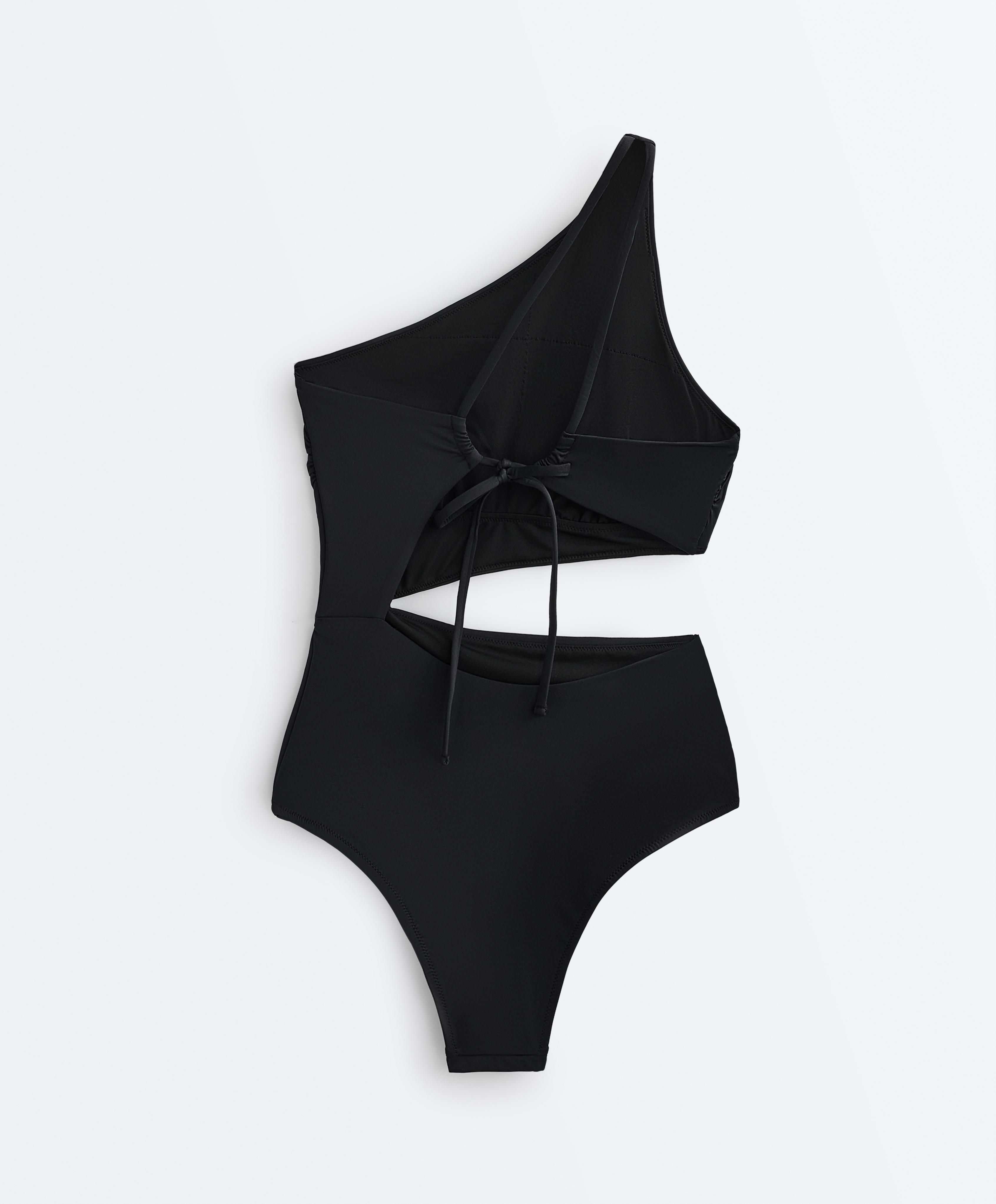 Tie-side asymmetric trikini — BLACK