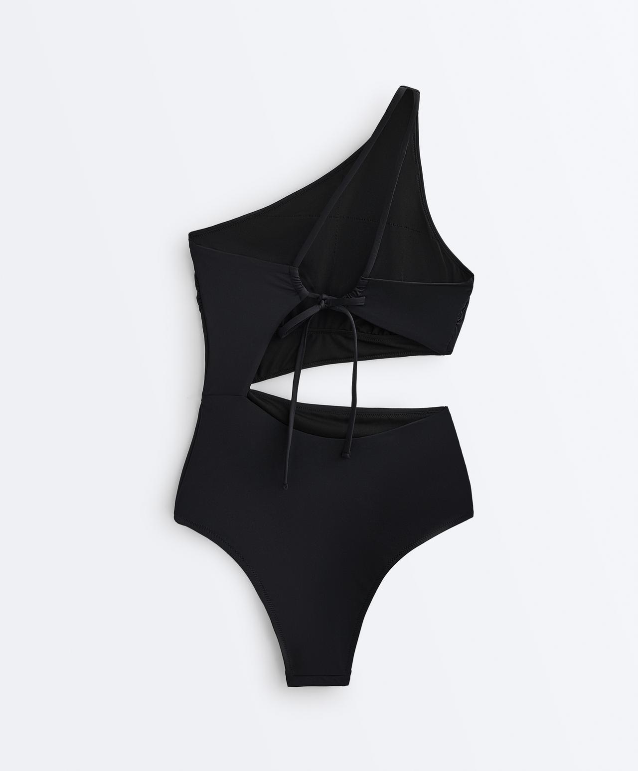 Tie-side asymmetric trikini — BLACK