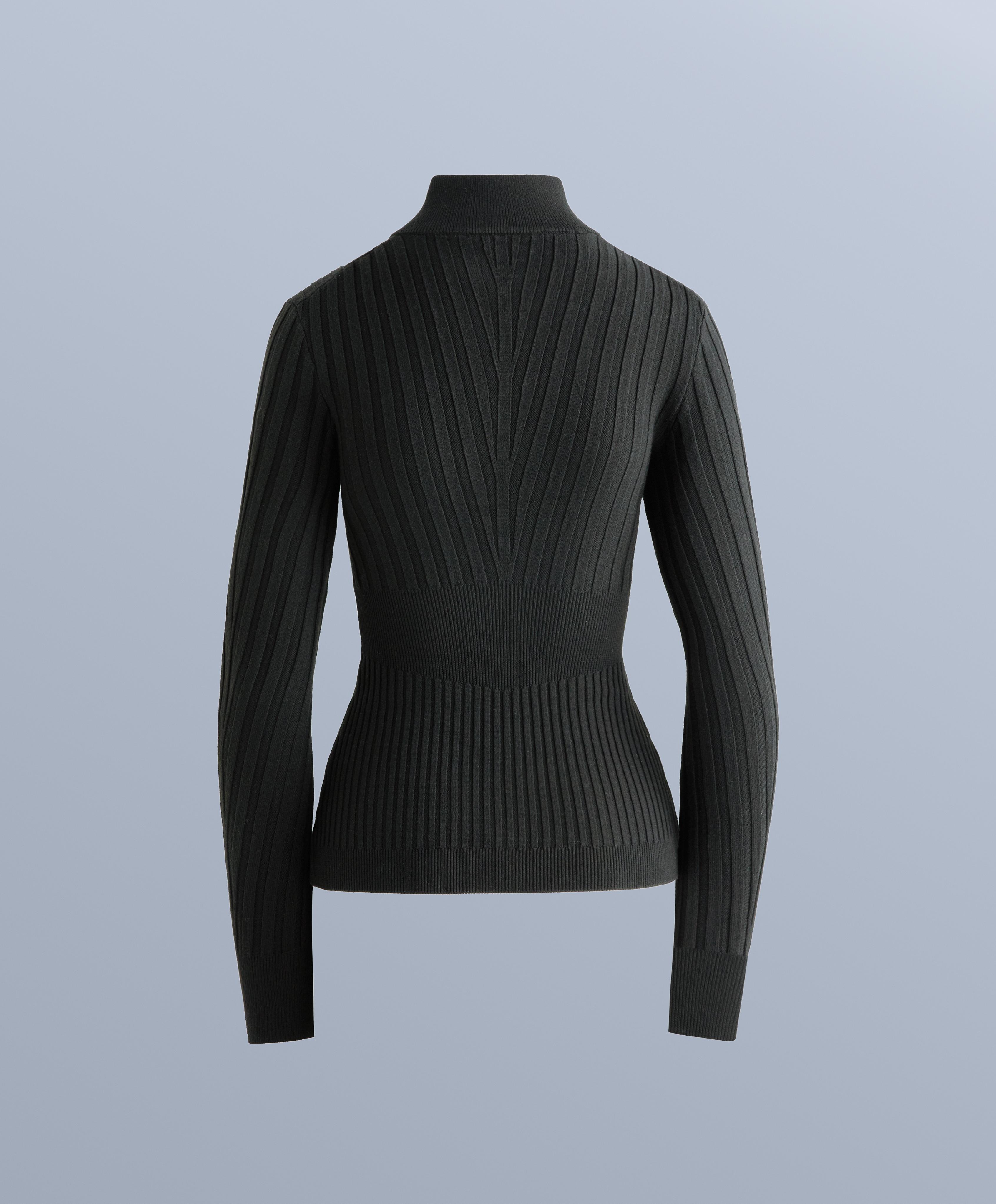 Thermal base layer rib knit T-shirt with peak — BLACK