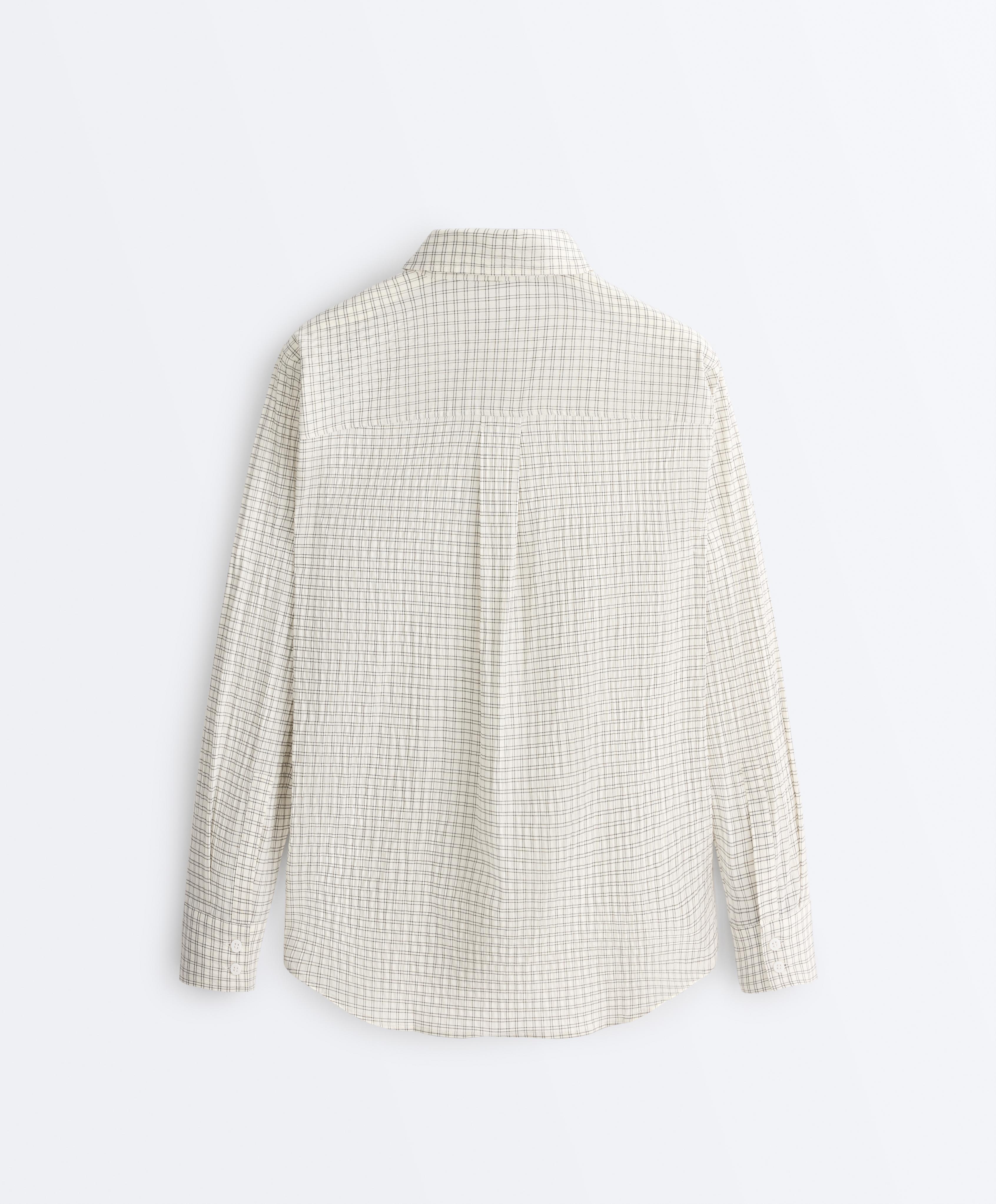 Cotton blend check long sleeve shirt — WHITE