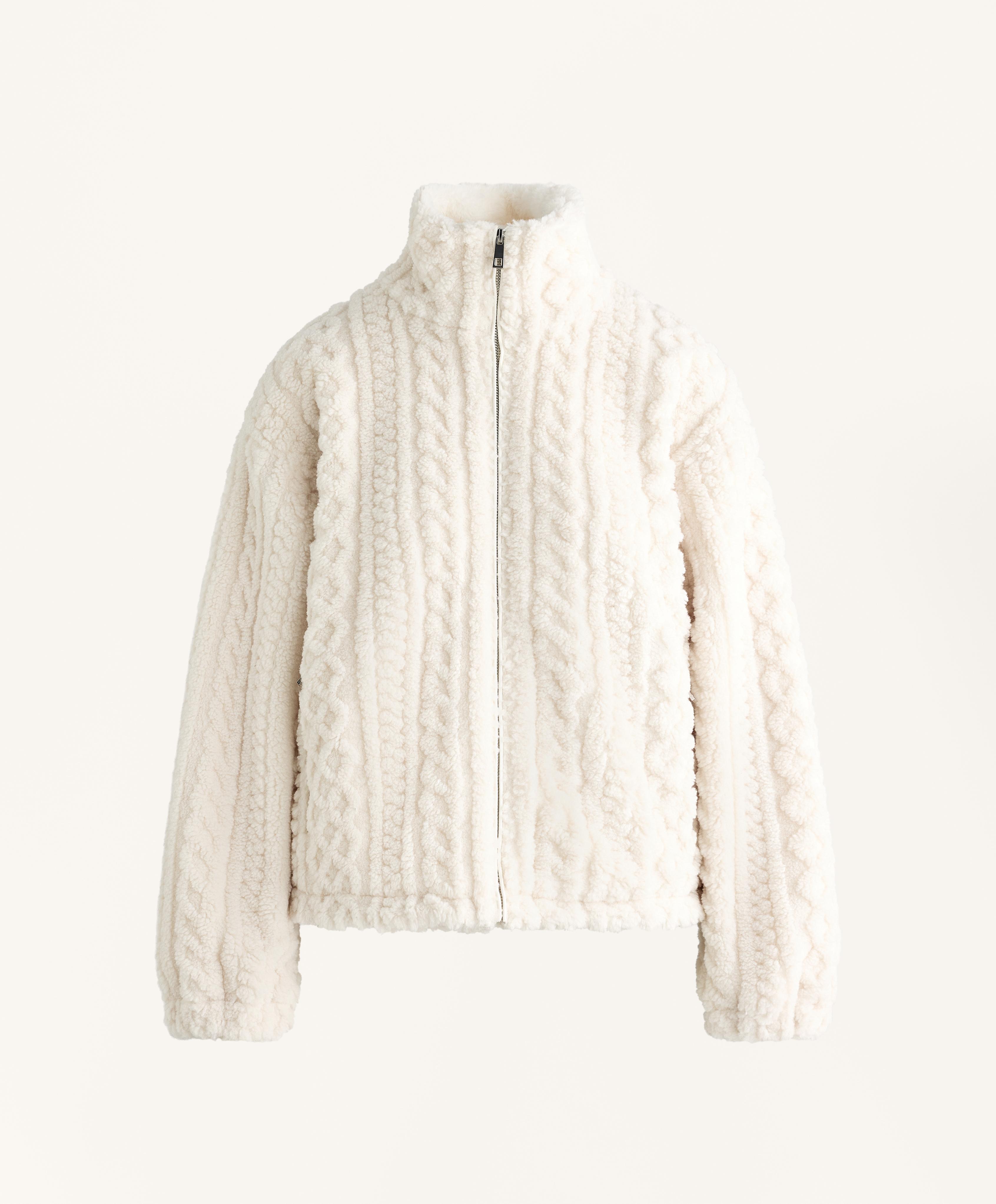 Cable-knit faux-shearling jacket — ECRU