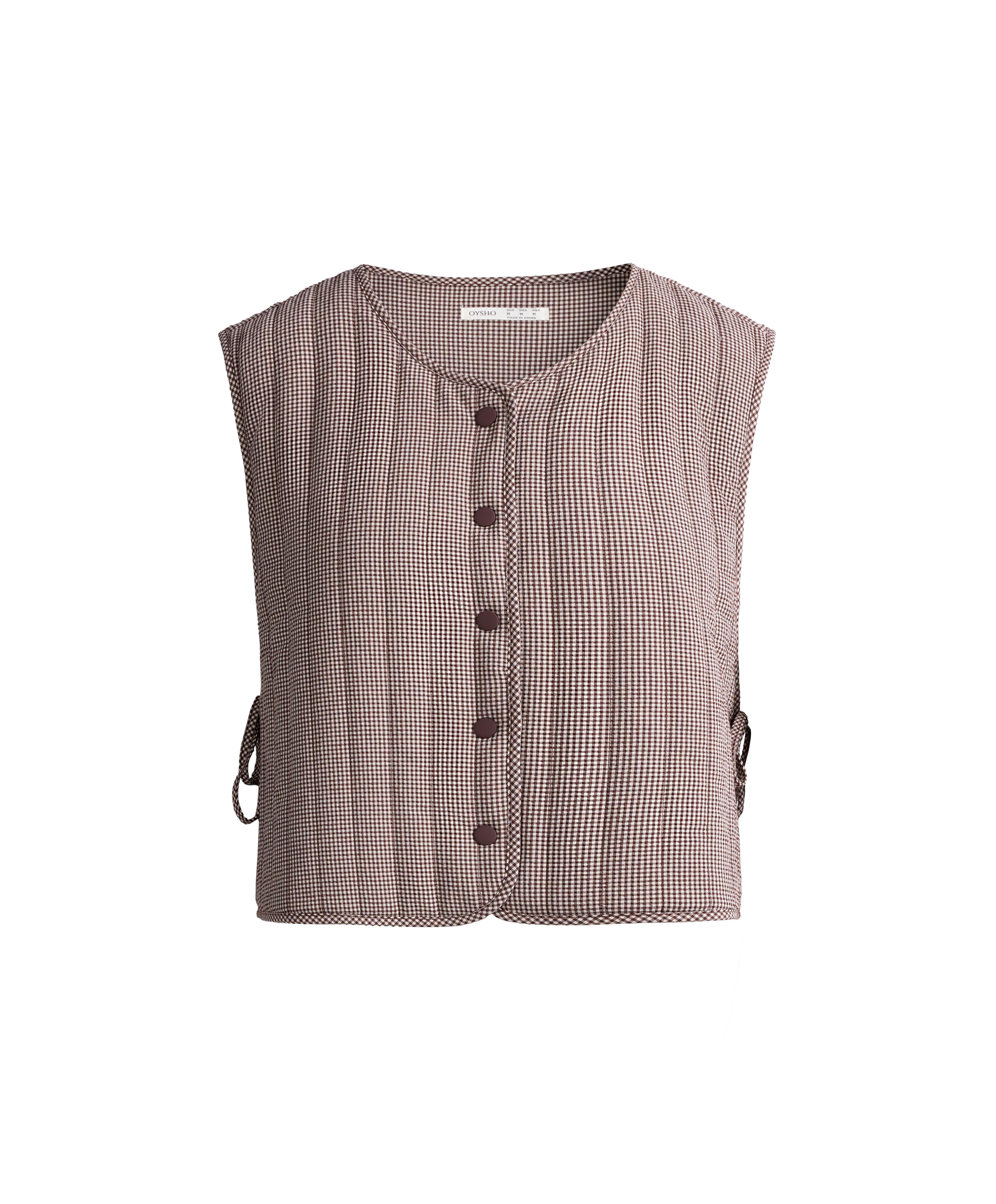 Gingham quilted gilet — MID-BROWN