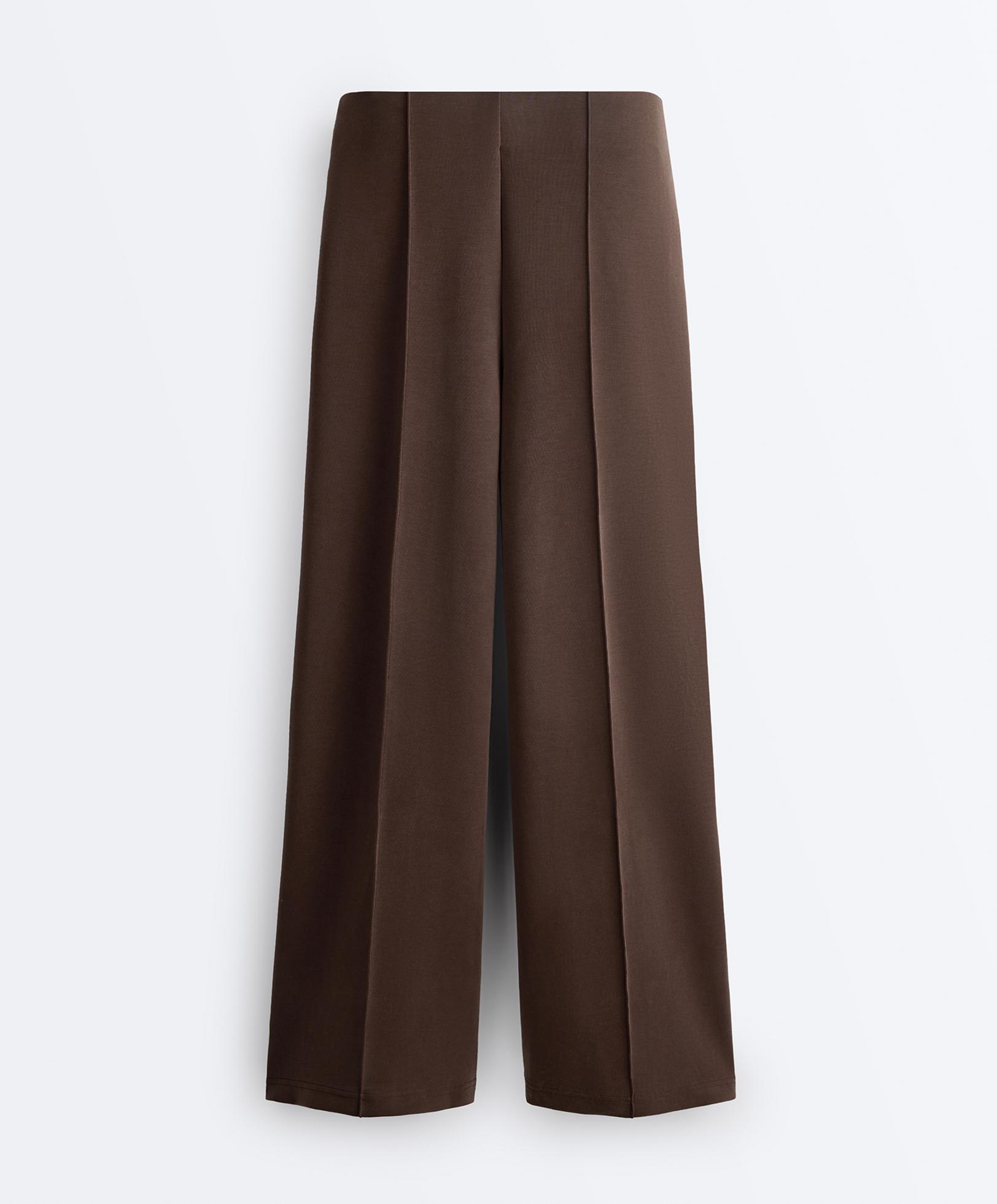 Straight-leg trousers with modal and crease — BROWN