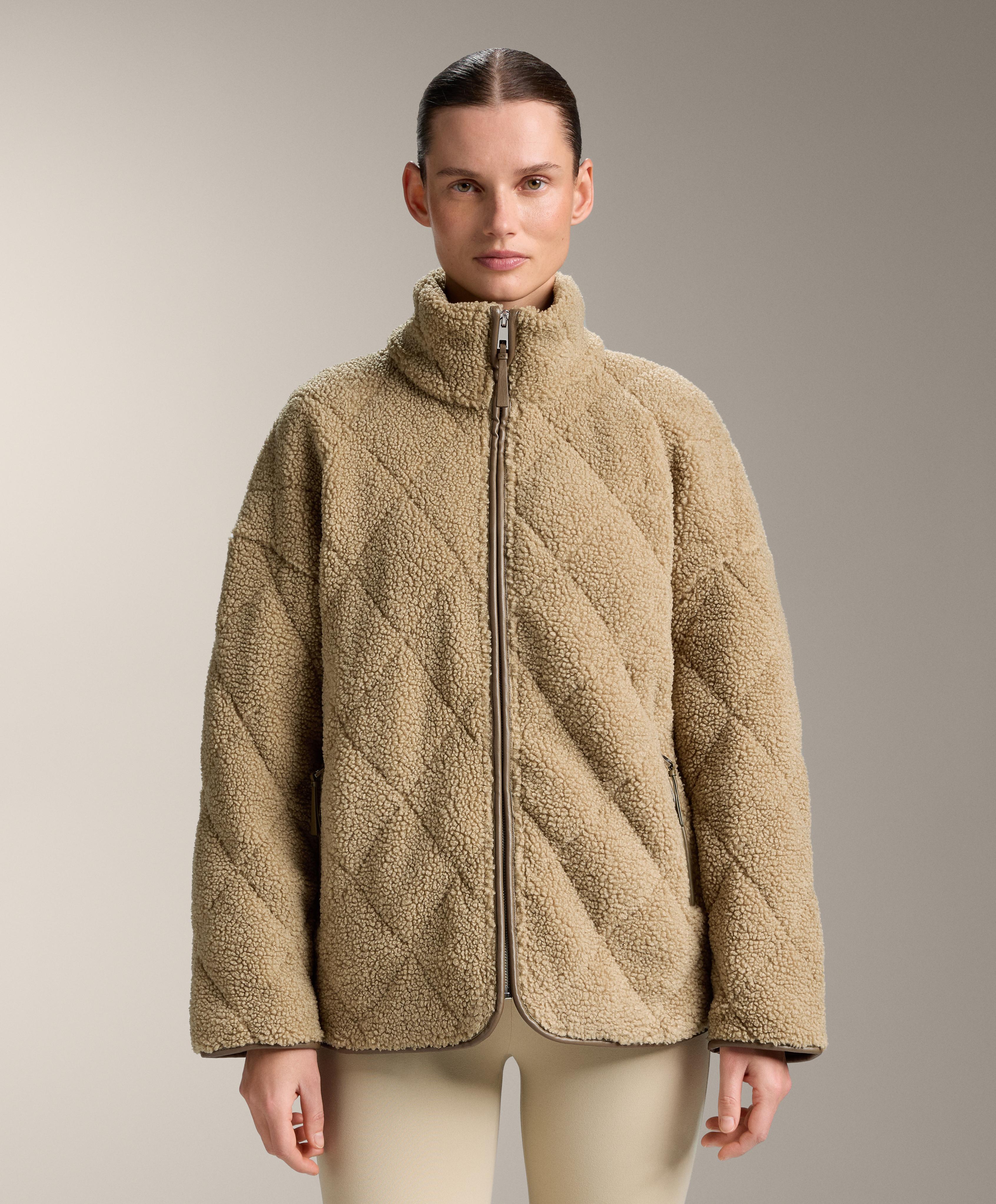 Diamond quilted faux-shearling jacket — GREEN BEIGE