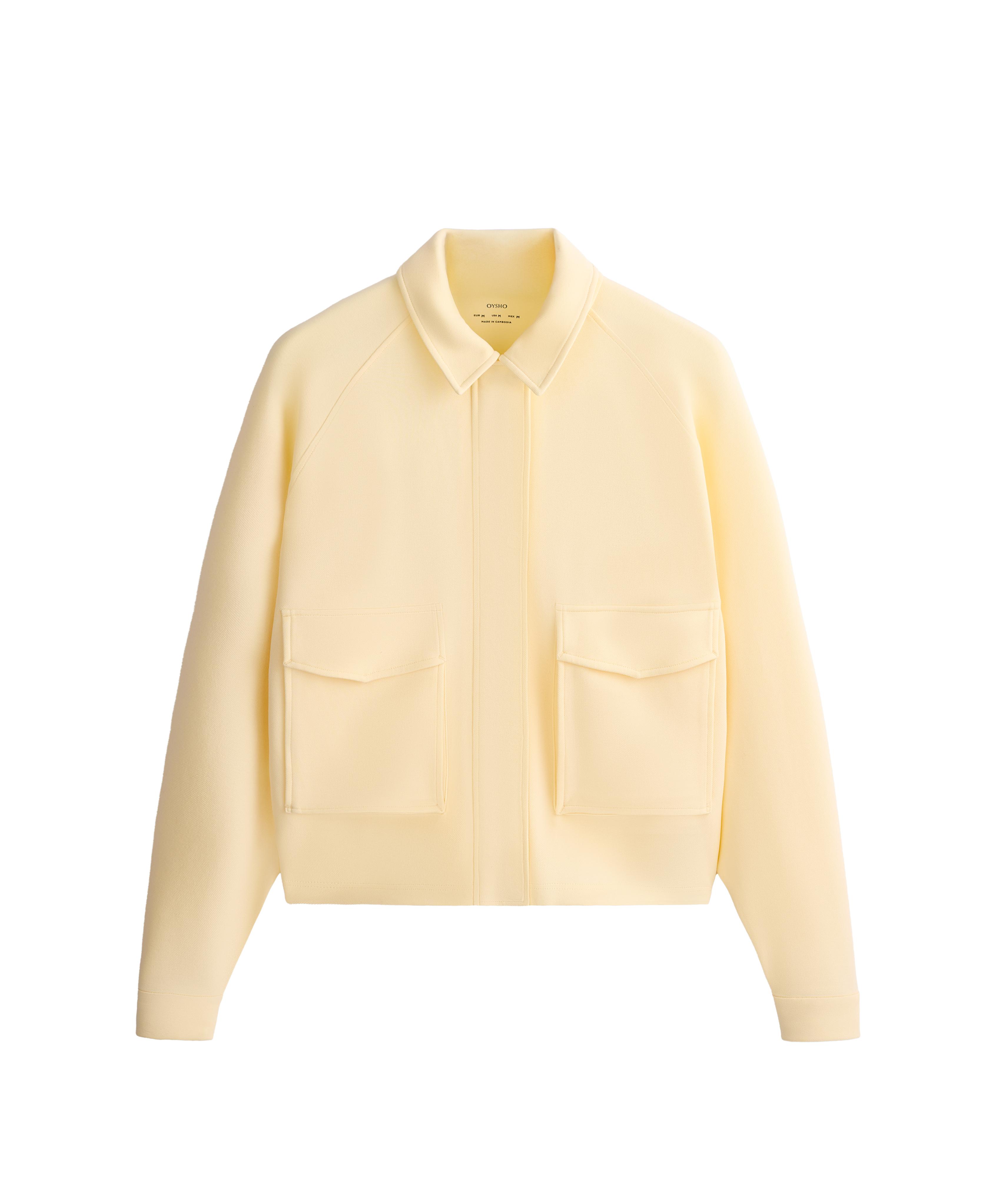 Cotton piqué pocket jacket — PALE YELLOW