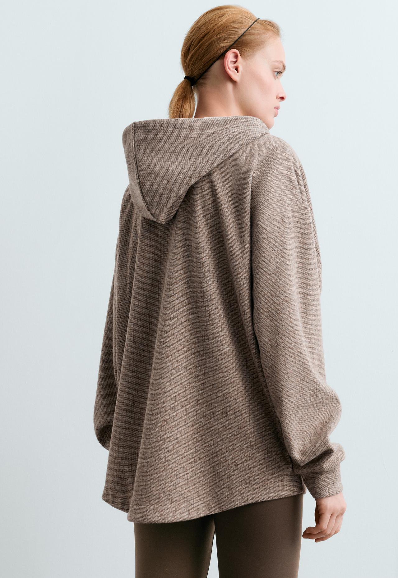 Long mottled hooded jacket — BROWN-GREY MELANGE