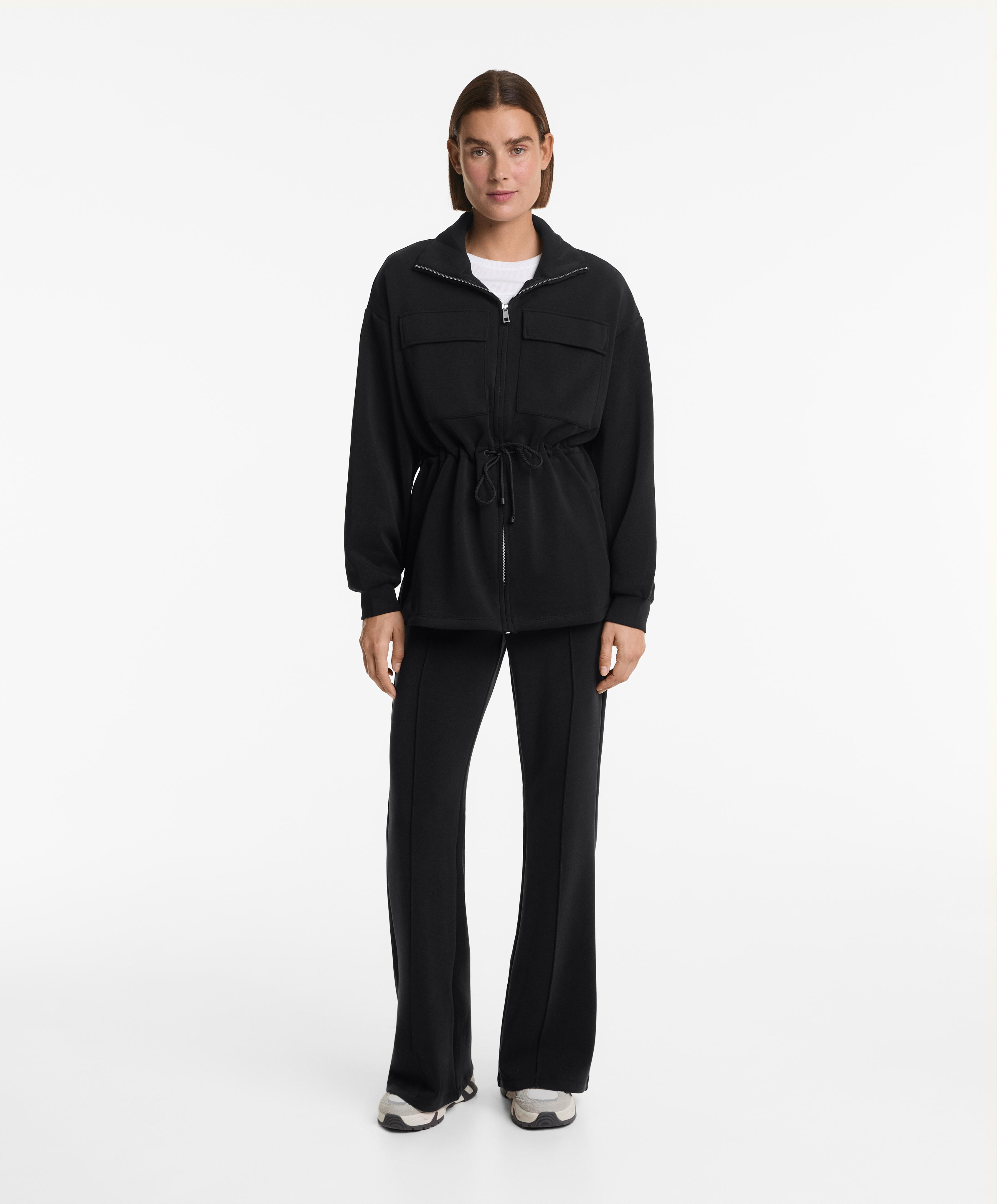 Black flare tracksuit with brushed modal and crease