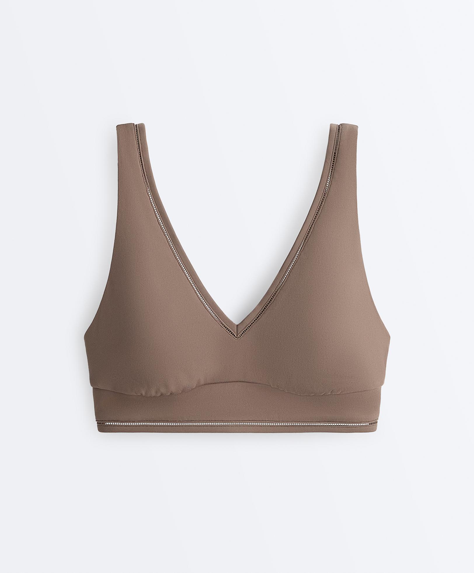 Comfortlux medium-support hemstitch sports bra — MINK