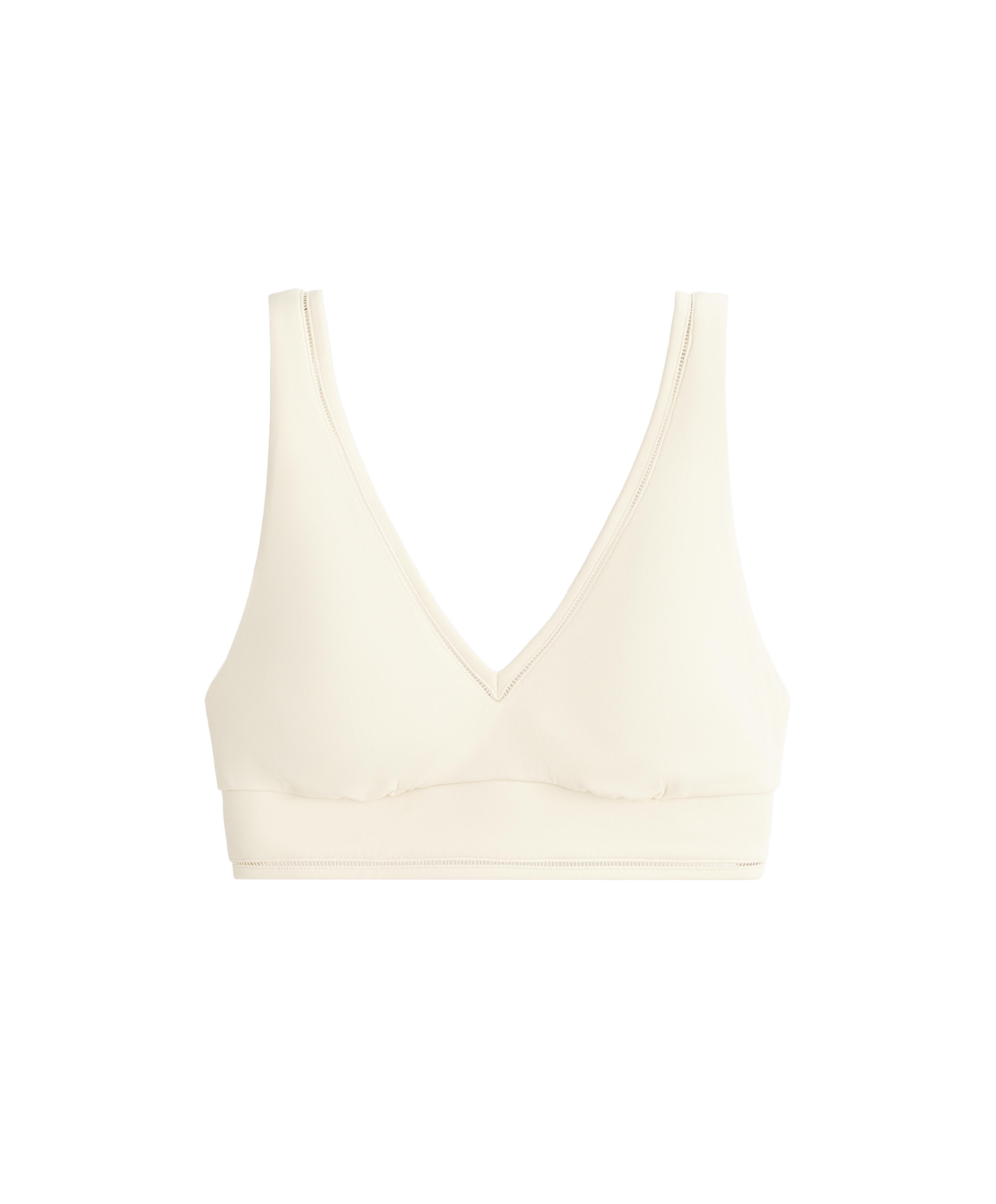 Comfortlux medium-support hemstitch sports bra — ECRU