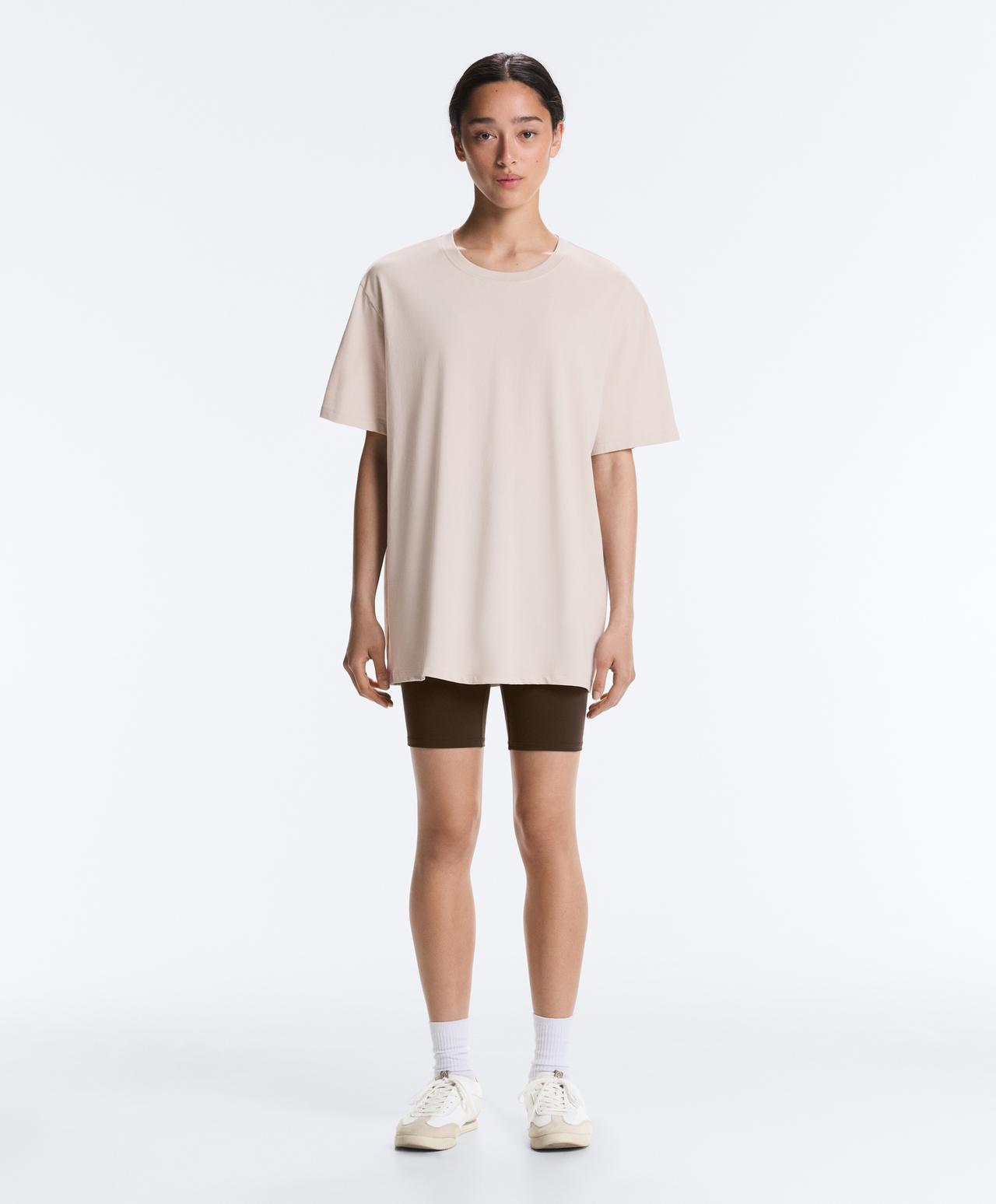 Oversize cotton blend short-sleeved T-shirt — SAND