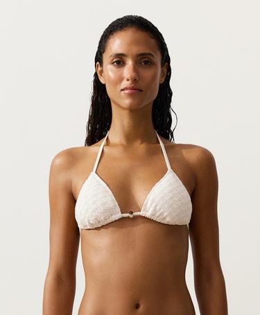 Braided crochet triangle bikini top — PALE ECRU 1