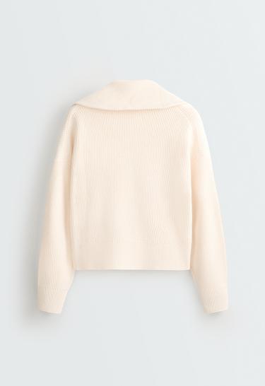 Knit jumper with half zip, cotton and 18% wool — ECRU 6