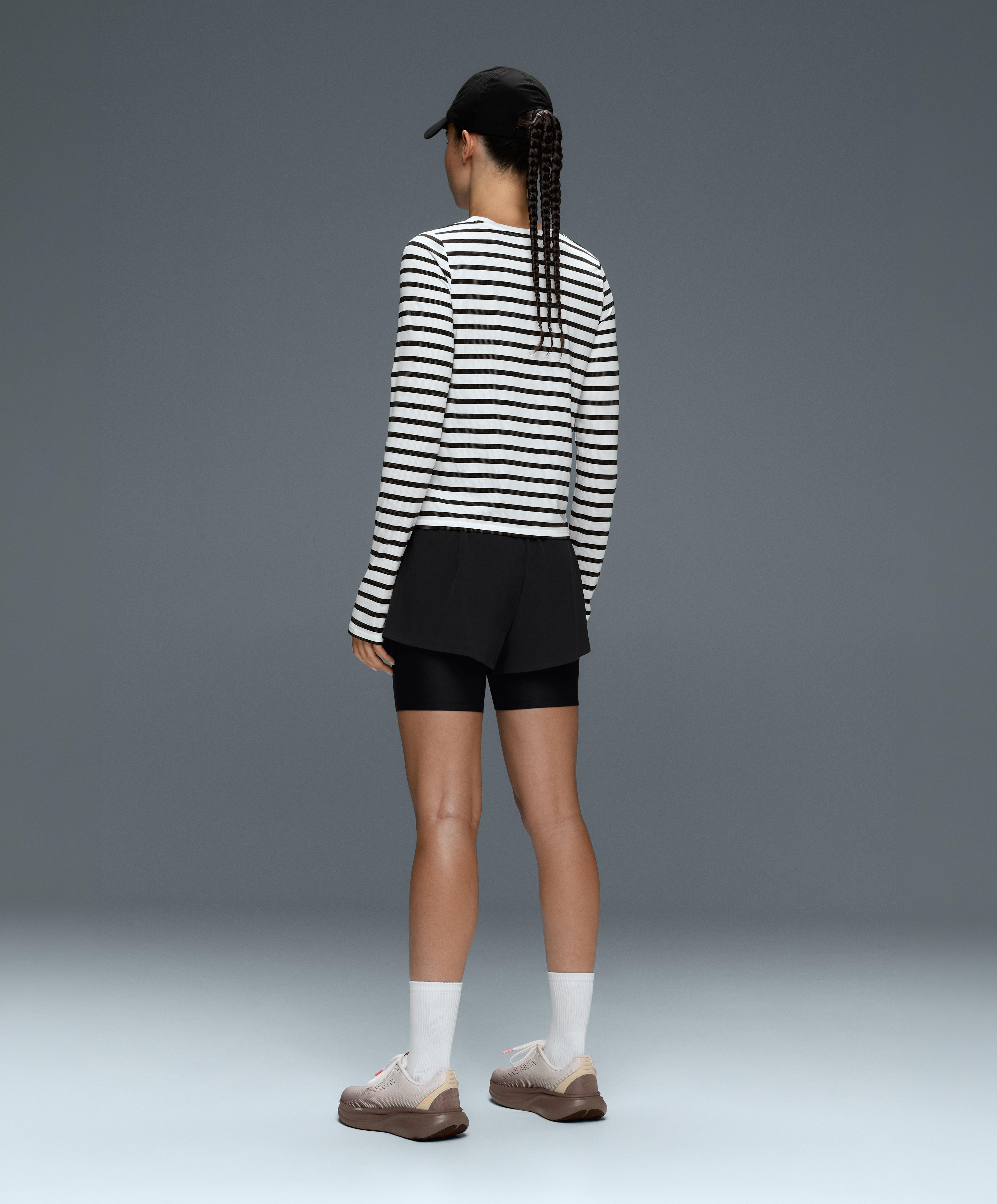 Striped long-sleeve technical T-shirt — BLACK
