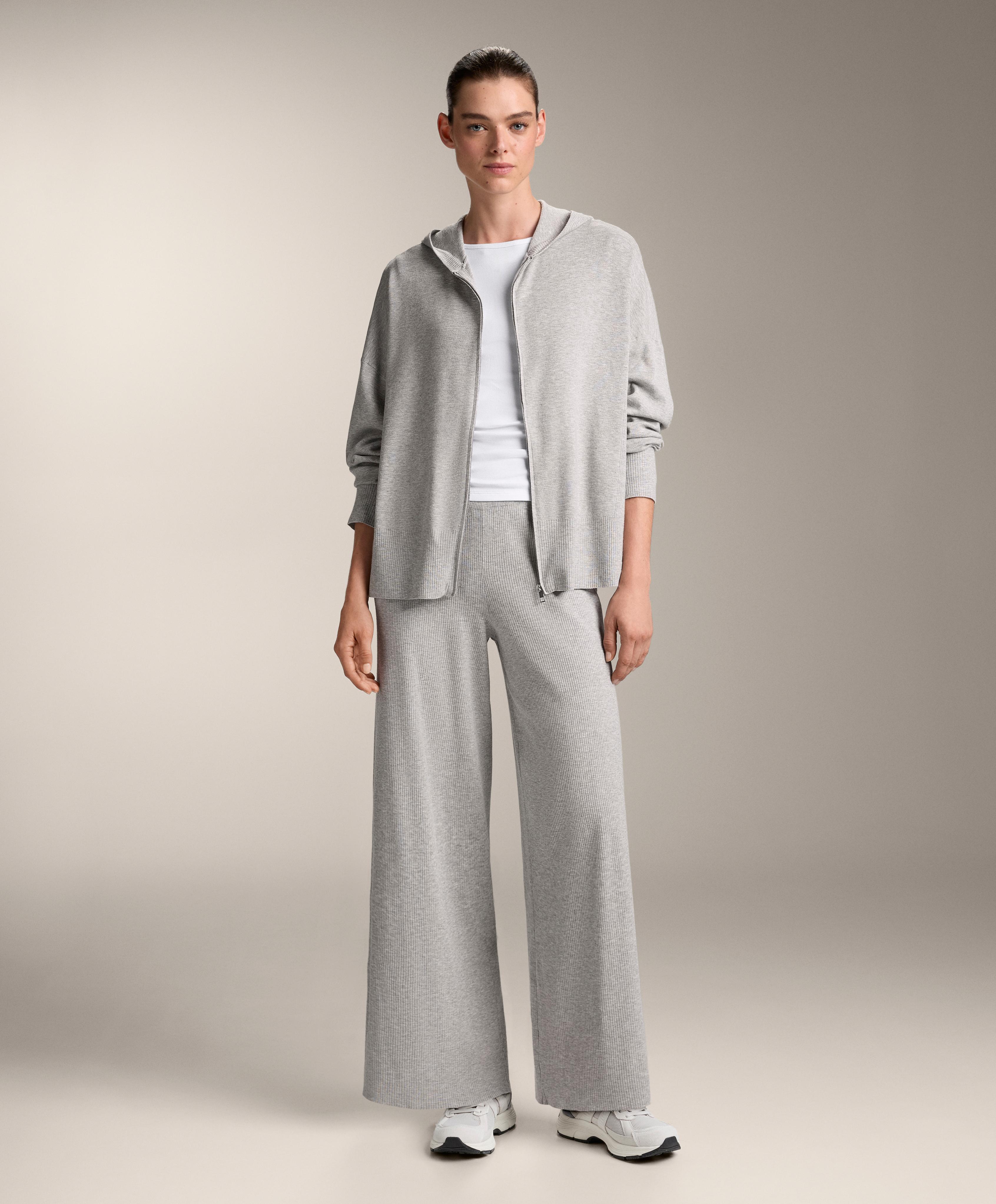 Chaqueta larga capucha punto detalle rib - Rebajas