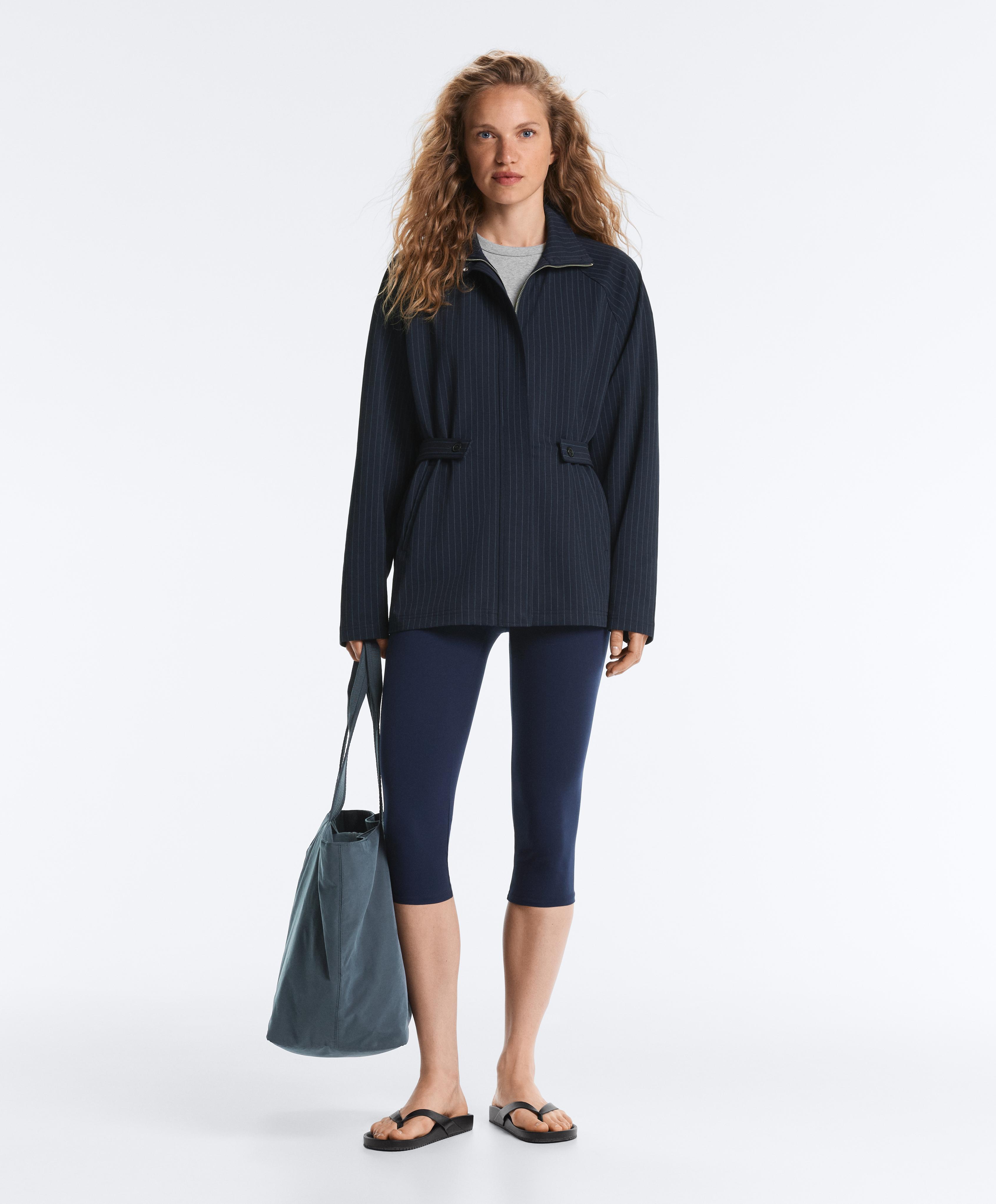 Long pinstripe cotton jacket — NAVY BLUE