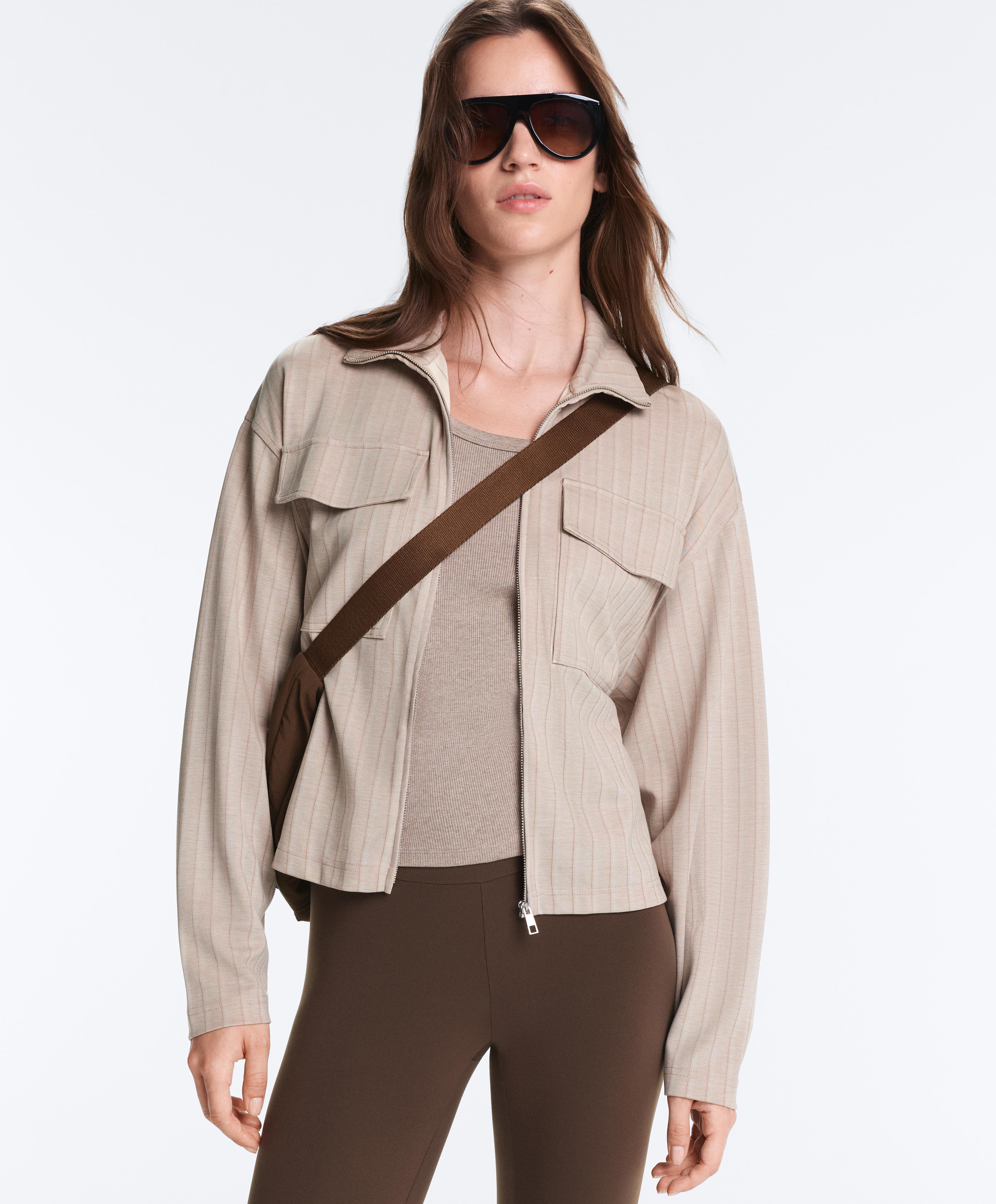Soft-touch striped belted jacket — SOFT MINK