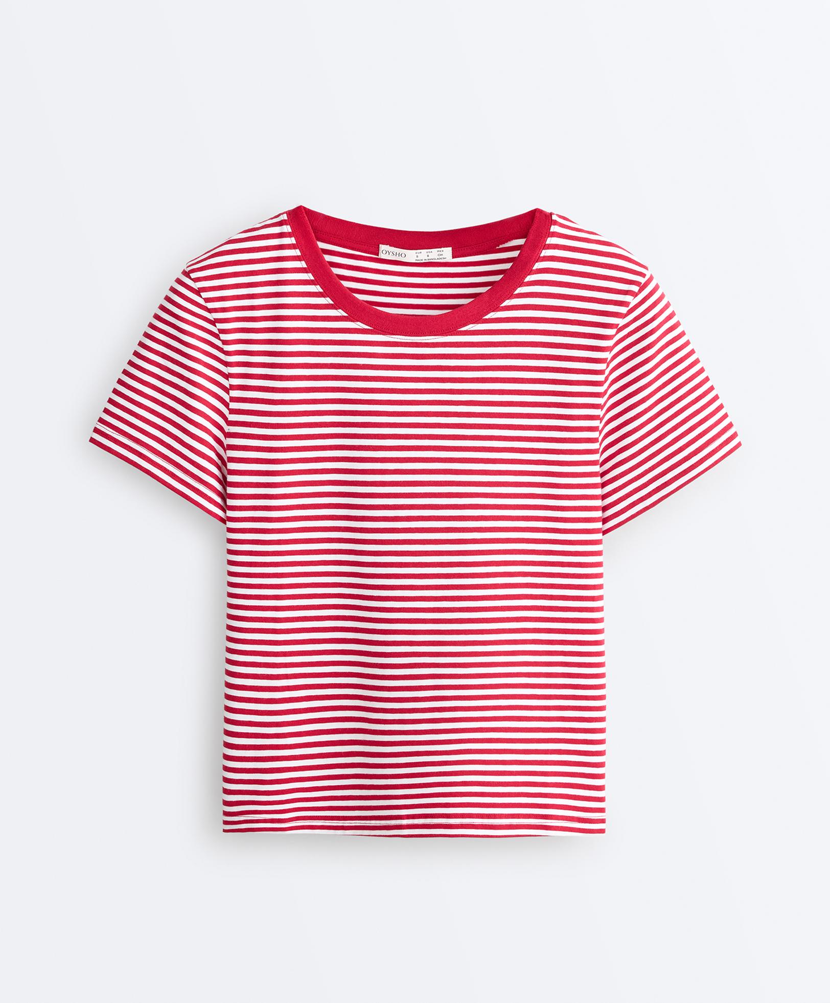 Regular fit striped cotton-blend short-sleeved T-shirt — RED