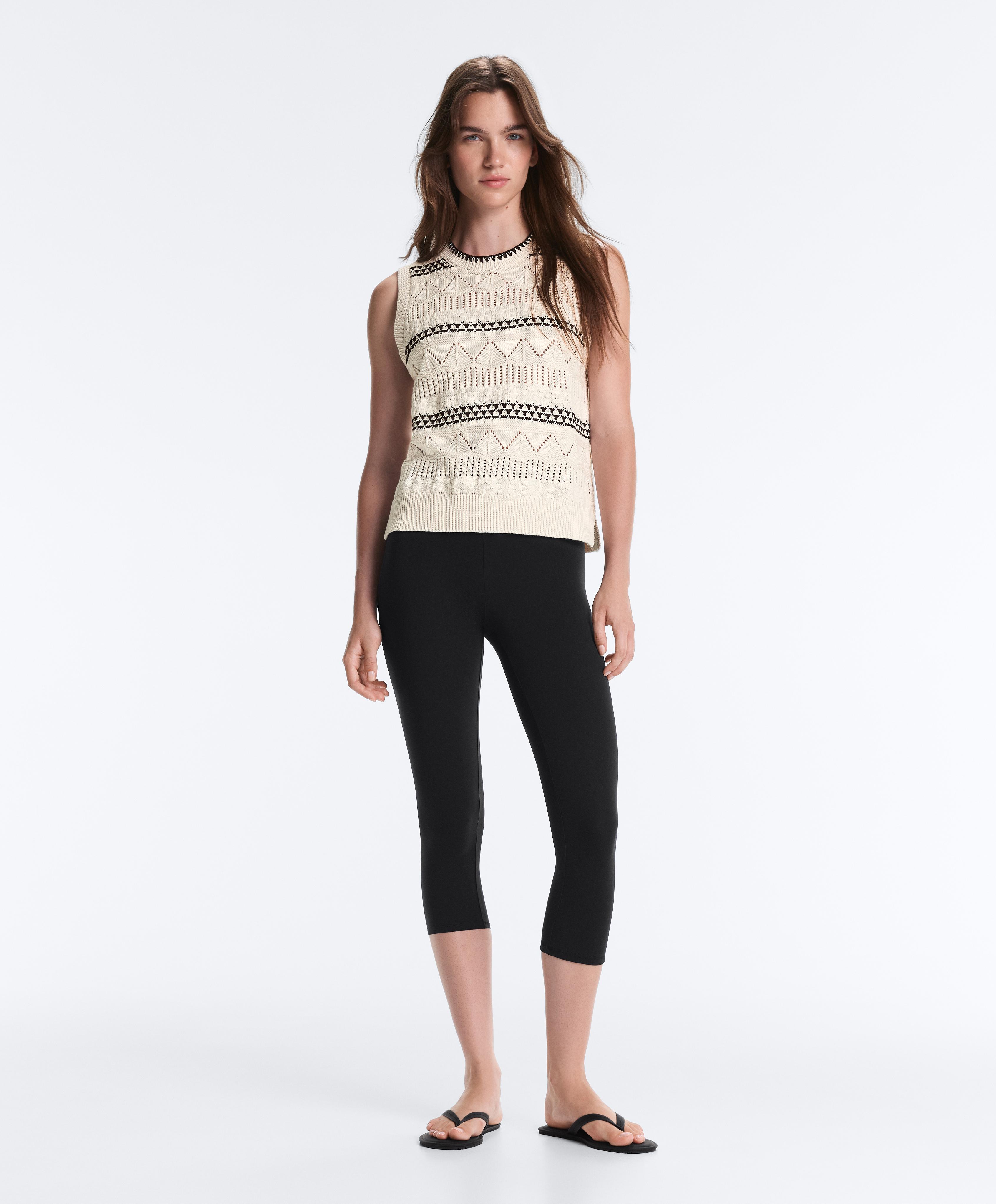 100% cotton open-knit contrast vest — PALE ECRU