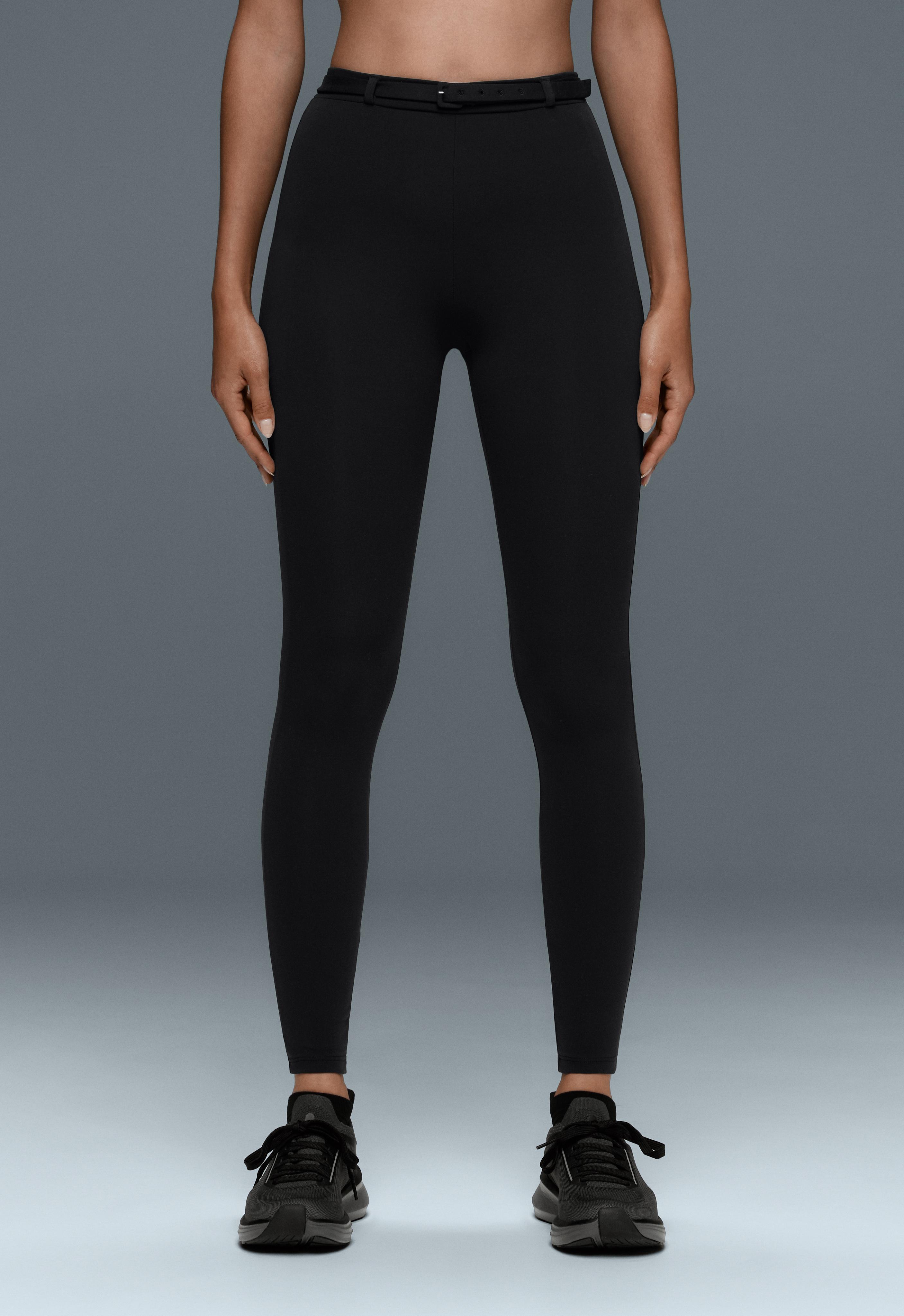Comfortlux high-rise 65cm ankle-length leggings with belt — BLACK