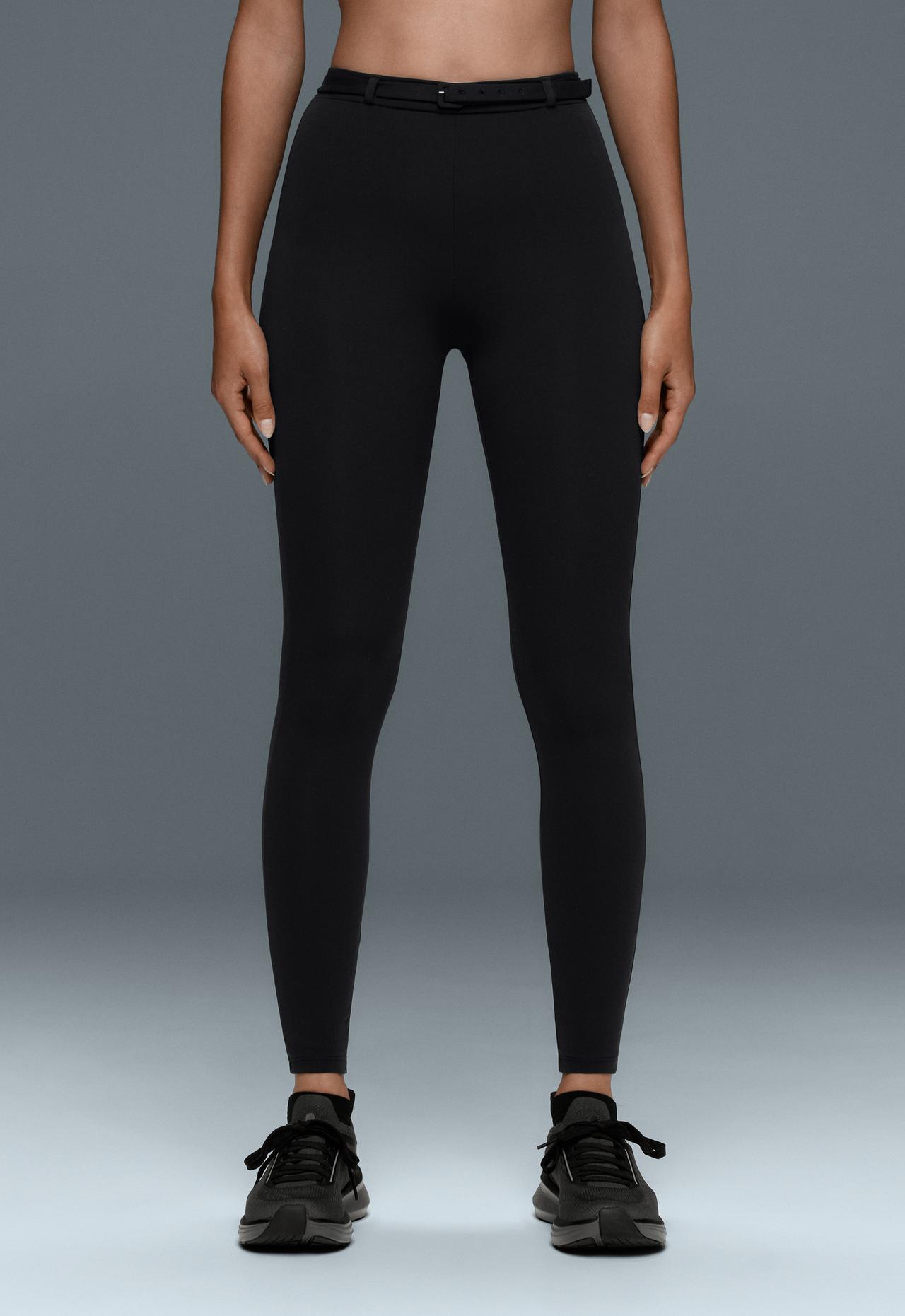 Comfortlux high-rise 65cm ankle-length leggings with belt — BLACK