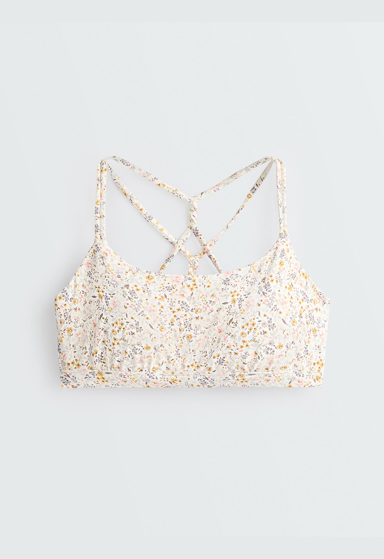 Floral print medium-support Comfortlux sports bra — PALE ECRU