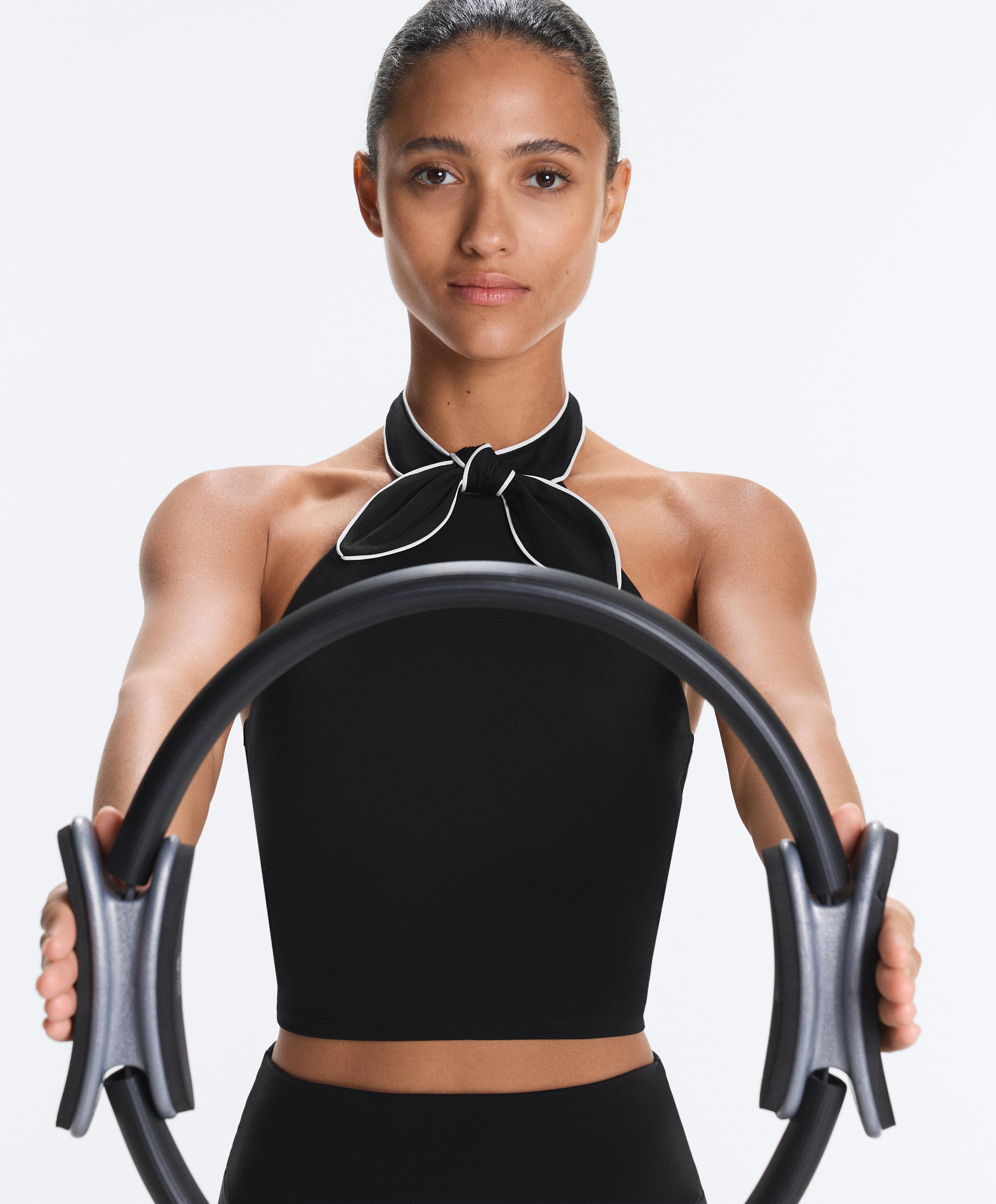Comfortlux halter neck tank top with bow — BLACK