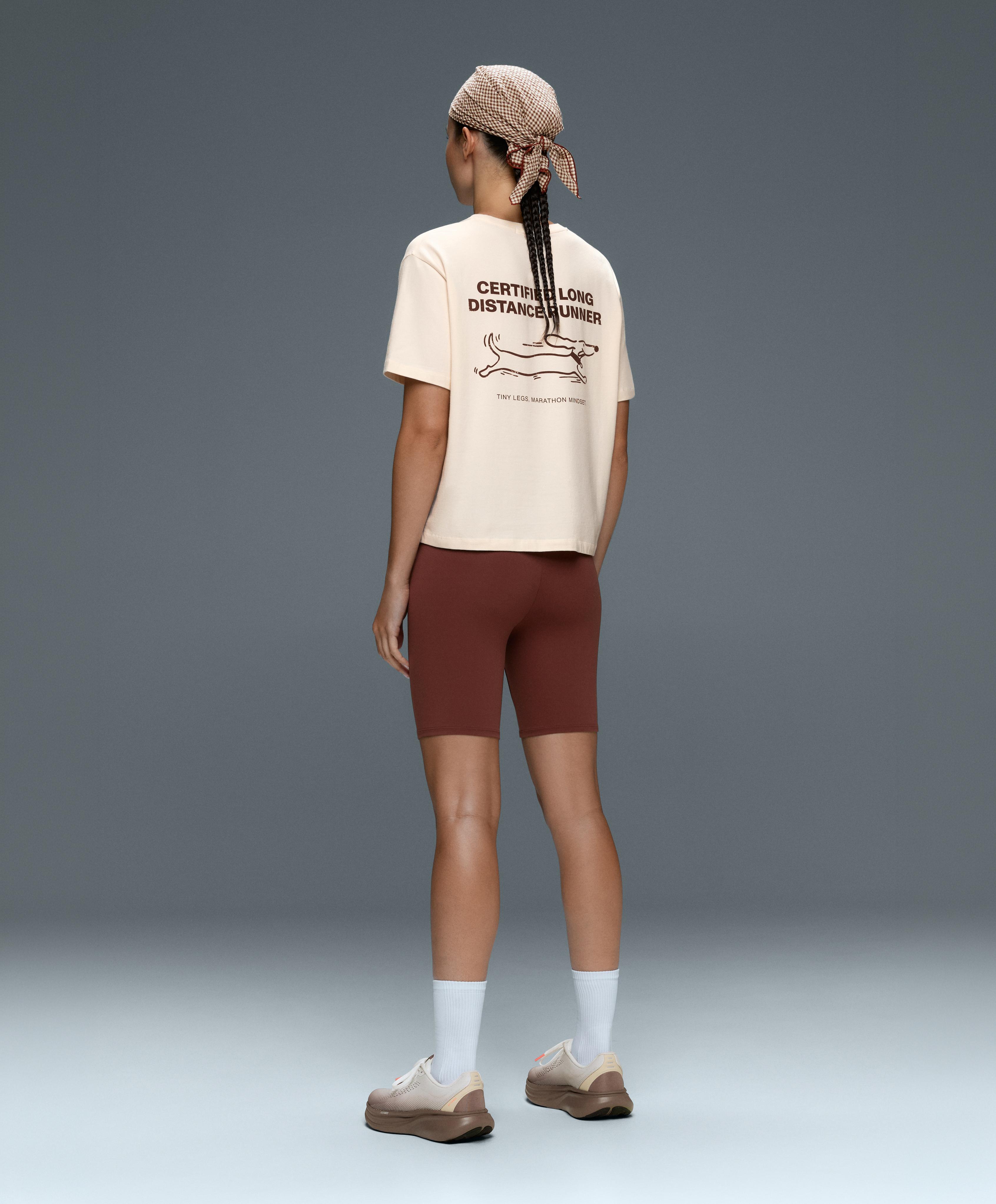 Boxy cotton blend short-sleeved T-shirt with print — ECRU