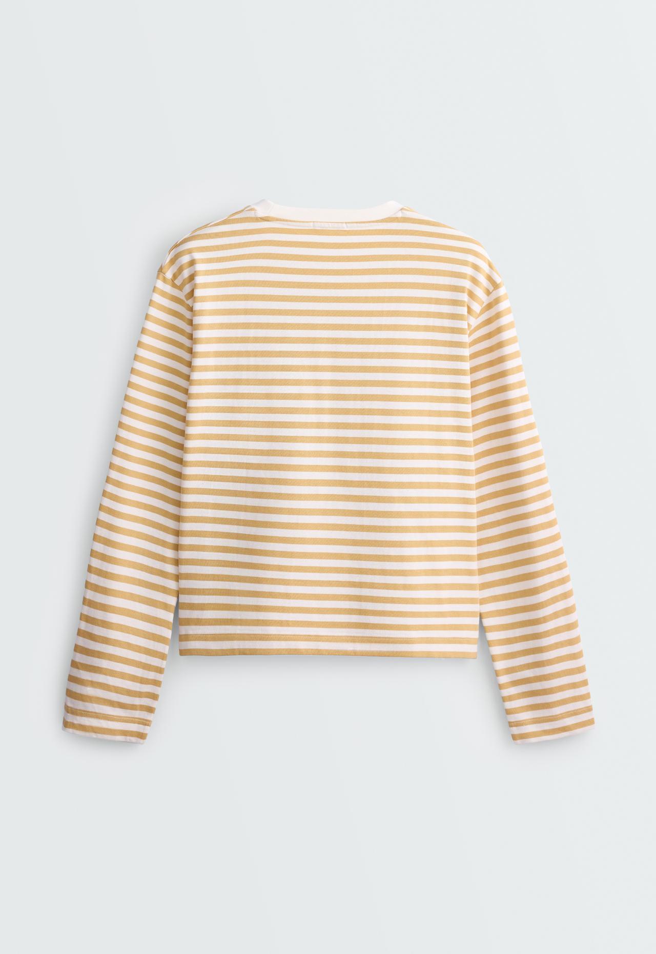 Striped 100% cotton boxy long-sleeved T-shirt — PALE YELLOW