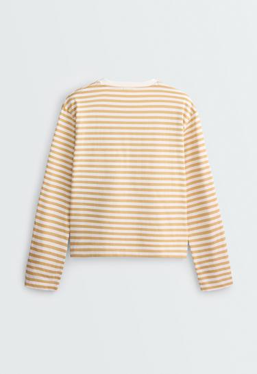 Striped 100% cotton boxy long-sleeved T-shirt — PALE YELLOW 6