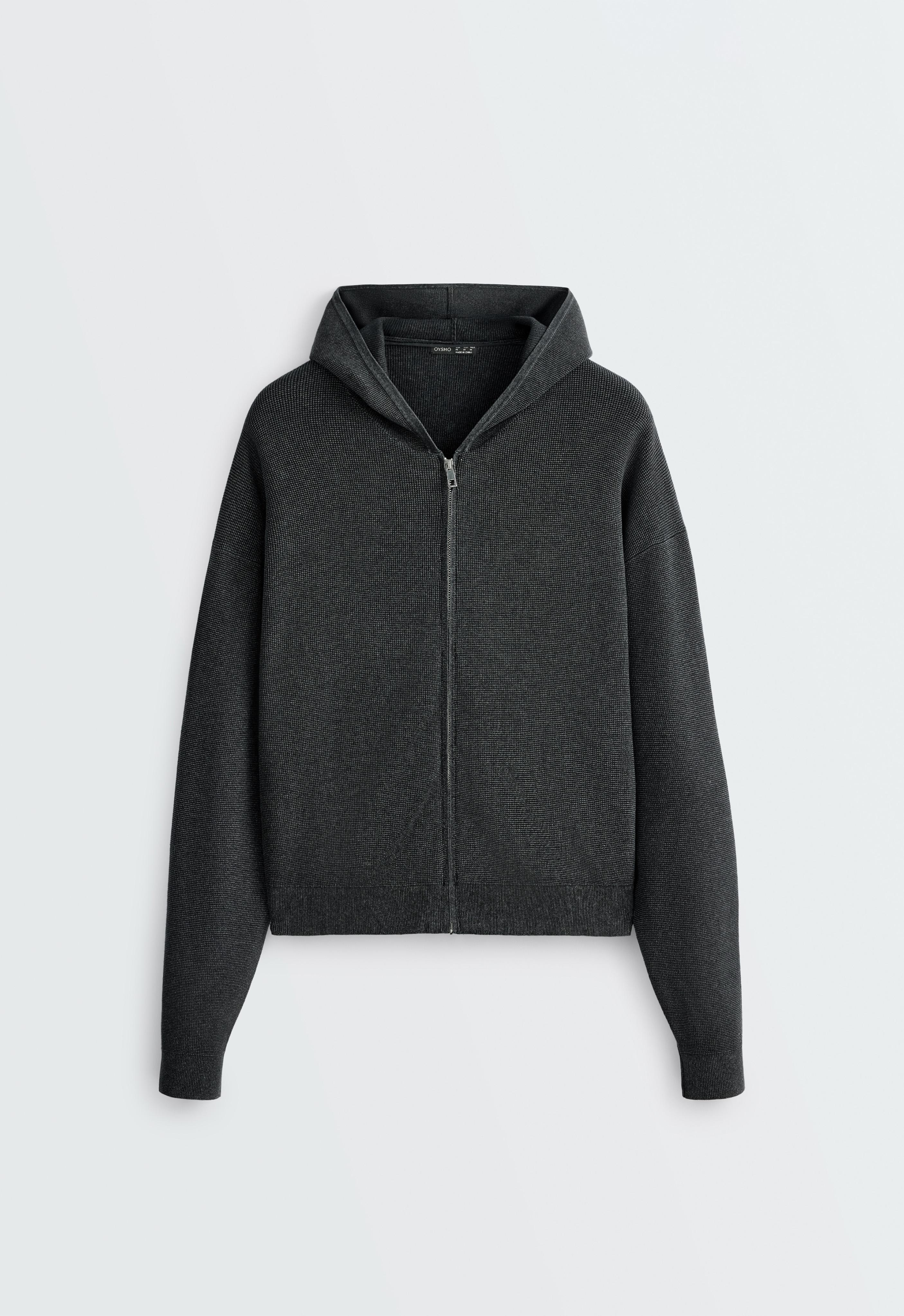 Hooded waffle knit jacket — DARK ANTHRACITE