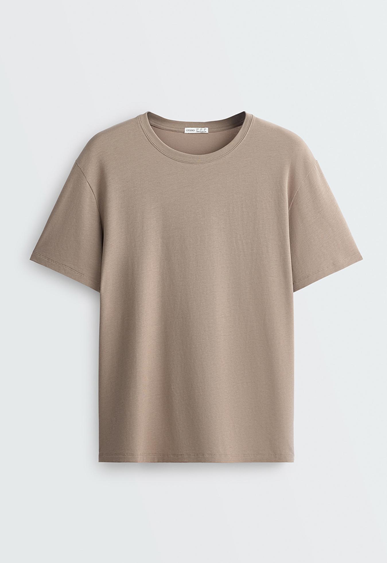 Boxy short-sleeved cotton blend T-shirt with slogan — MINK GREY