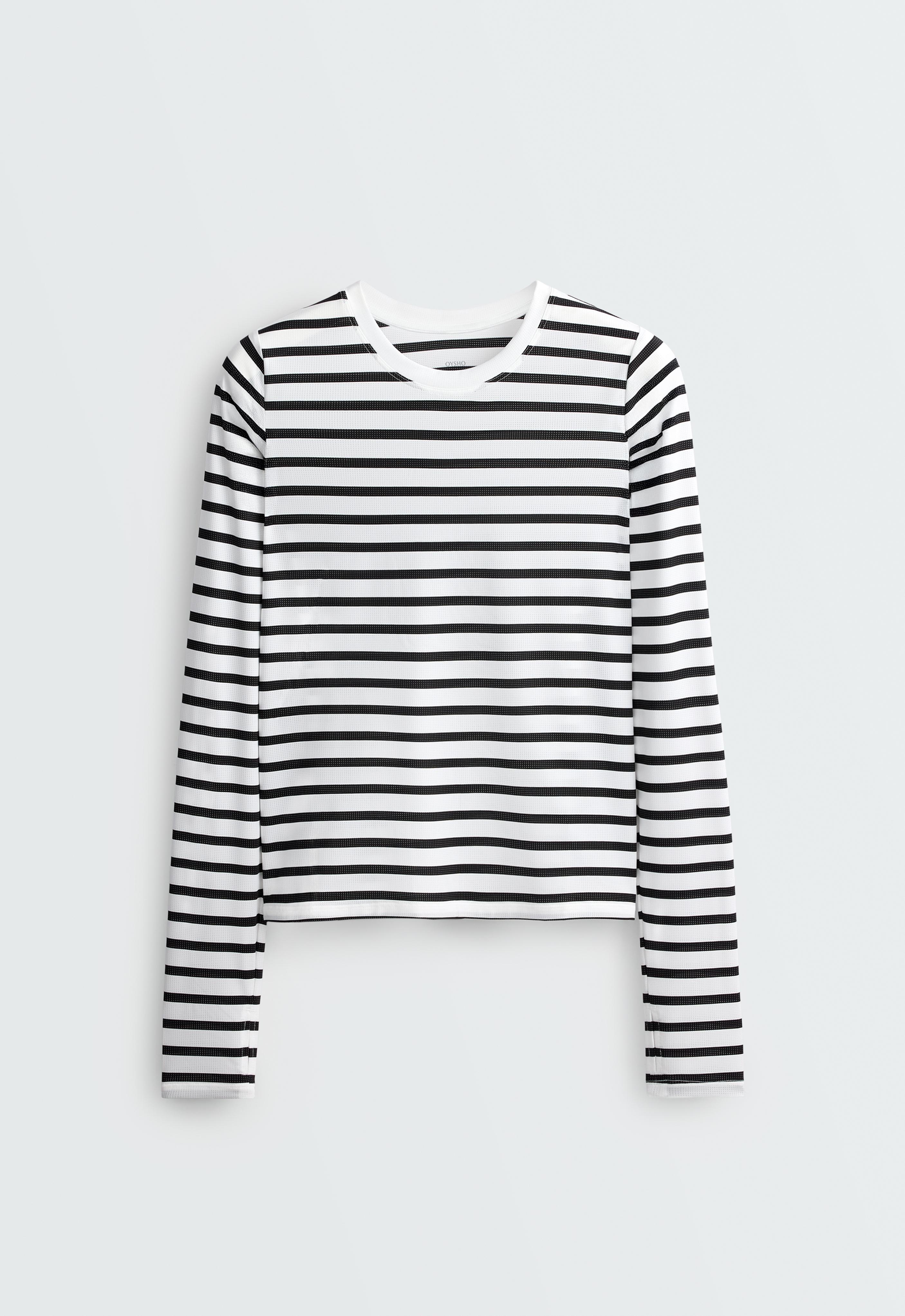 Striped long-sleeve technical T-shirt — BLACK