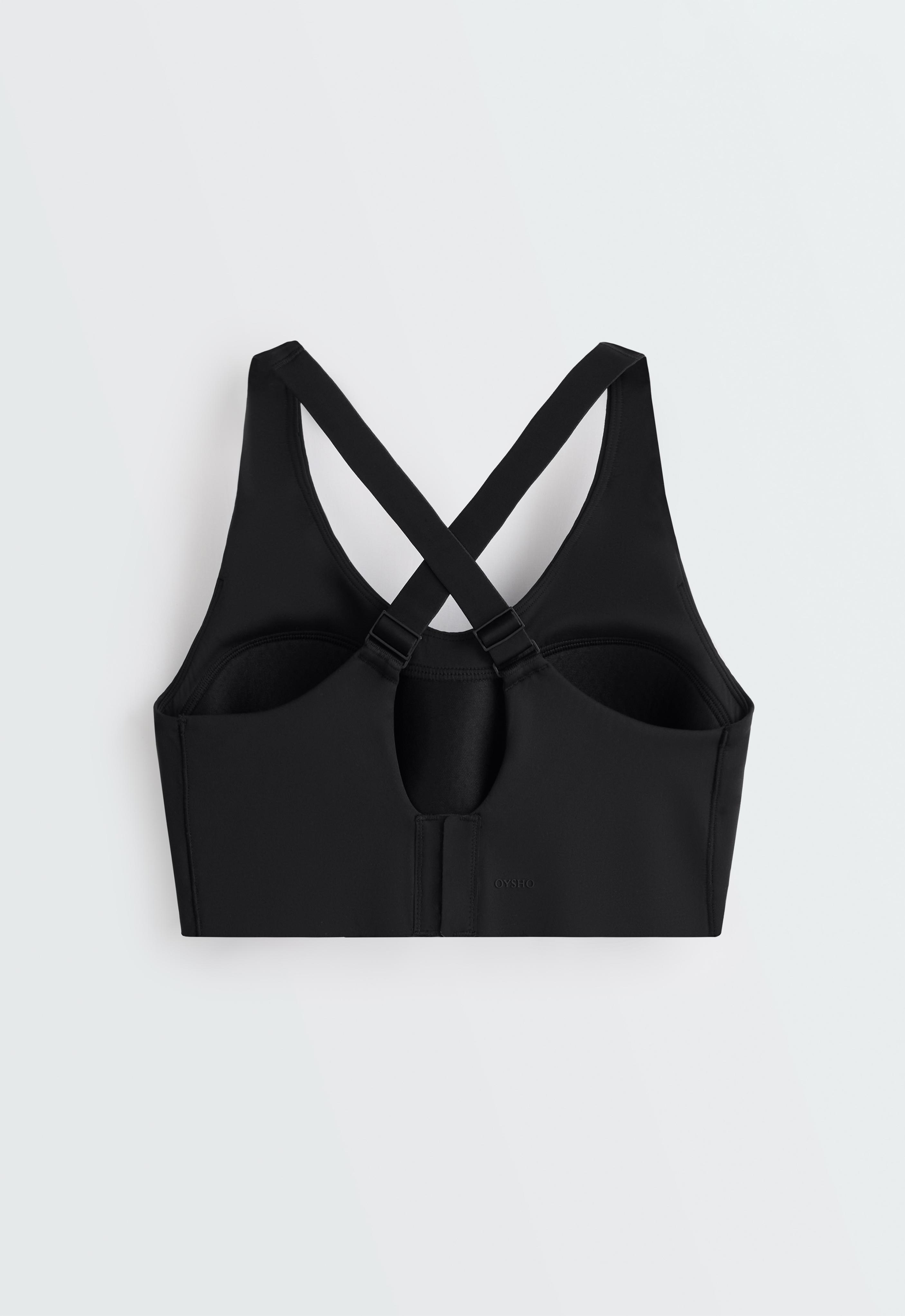 High-support Compressive sports bra with crossover back — BLACK