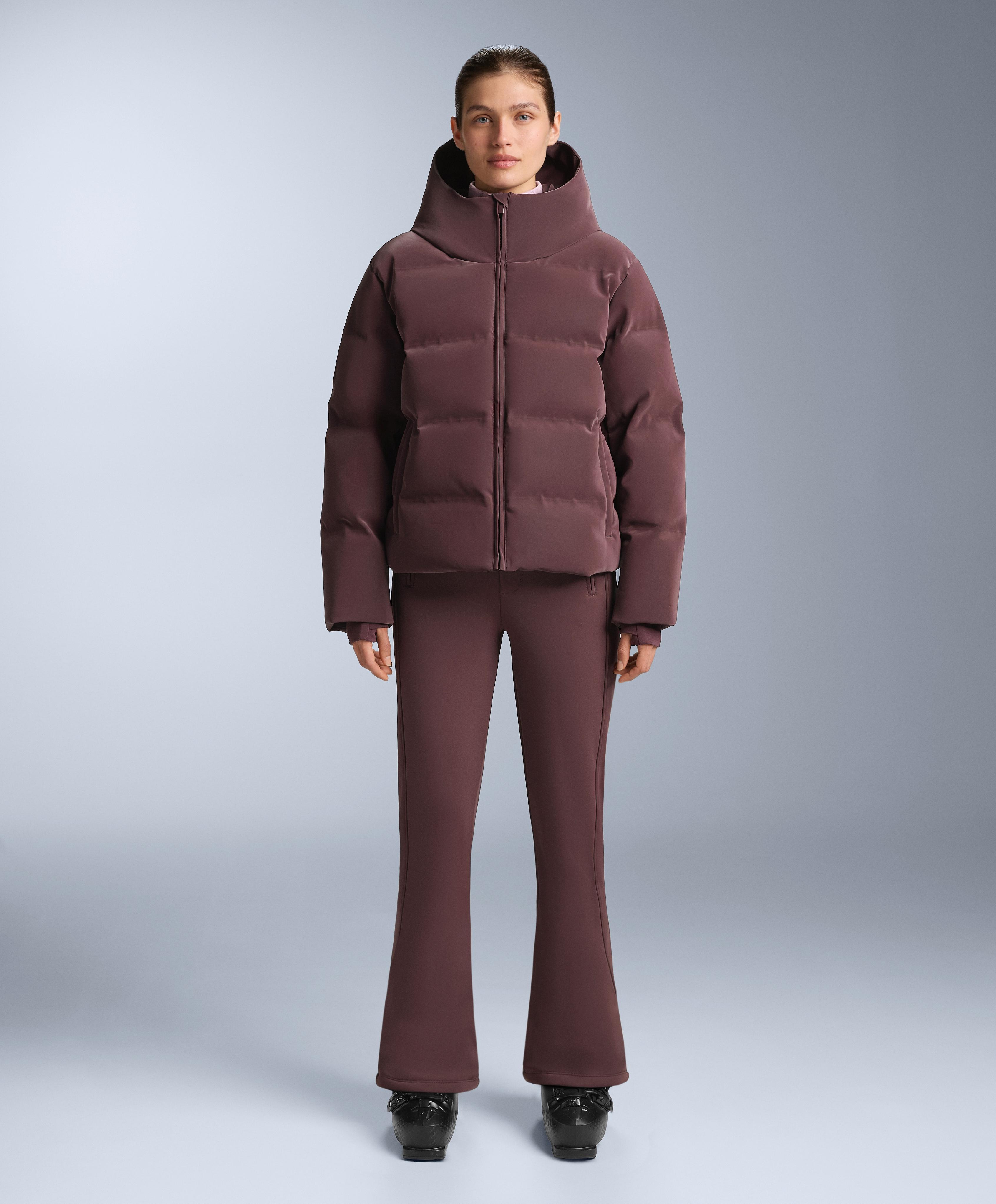 Satin padded jacket 80% down and 20% feather MINARDI PIUME SKI water-resistant — DARK WINE RED