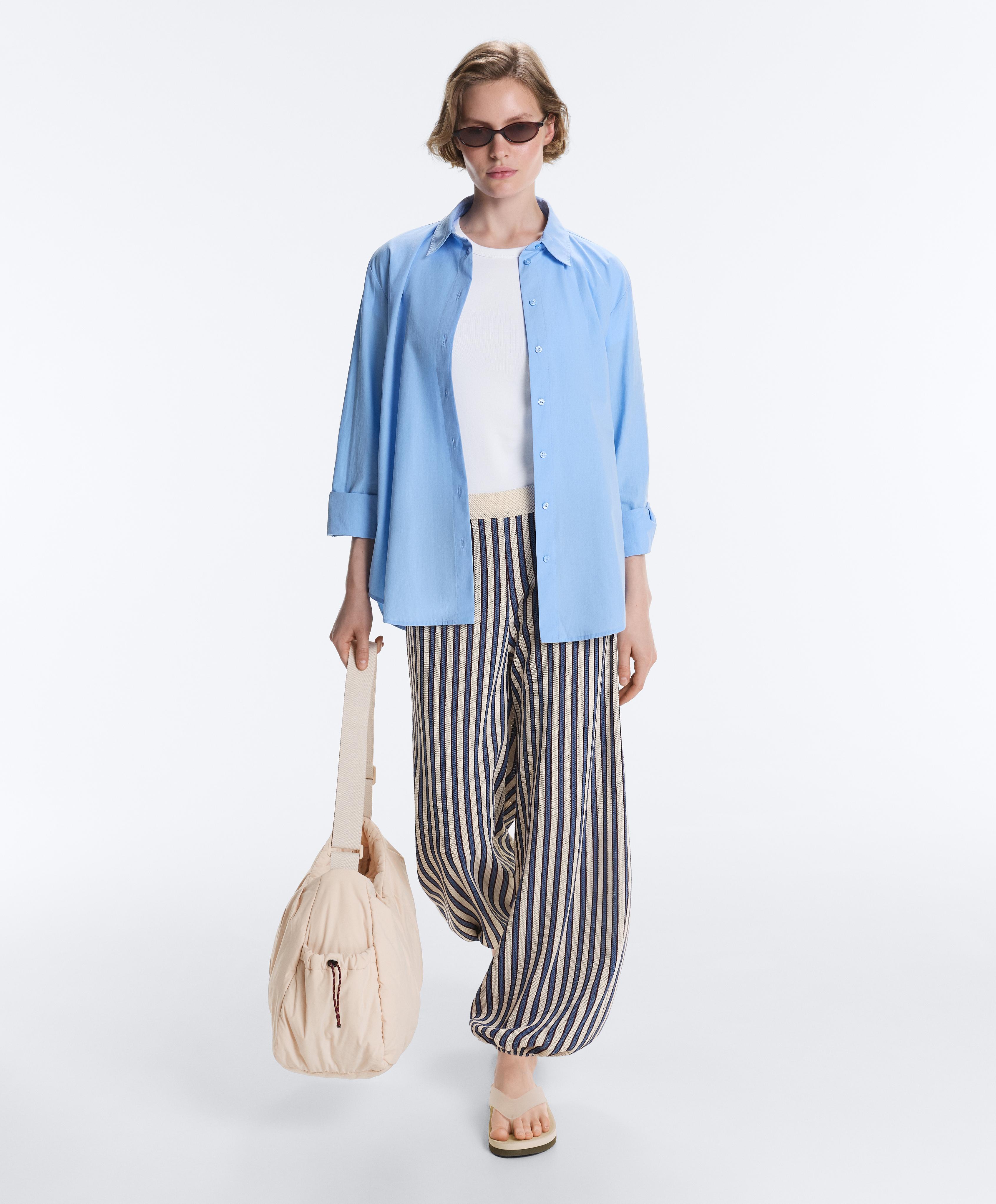 Striped cotton knit bloomer trousers — LAVENDER BLUE