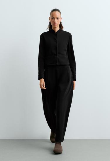 Tuxedo collar cotton jacket — BLACK 1