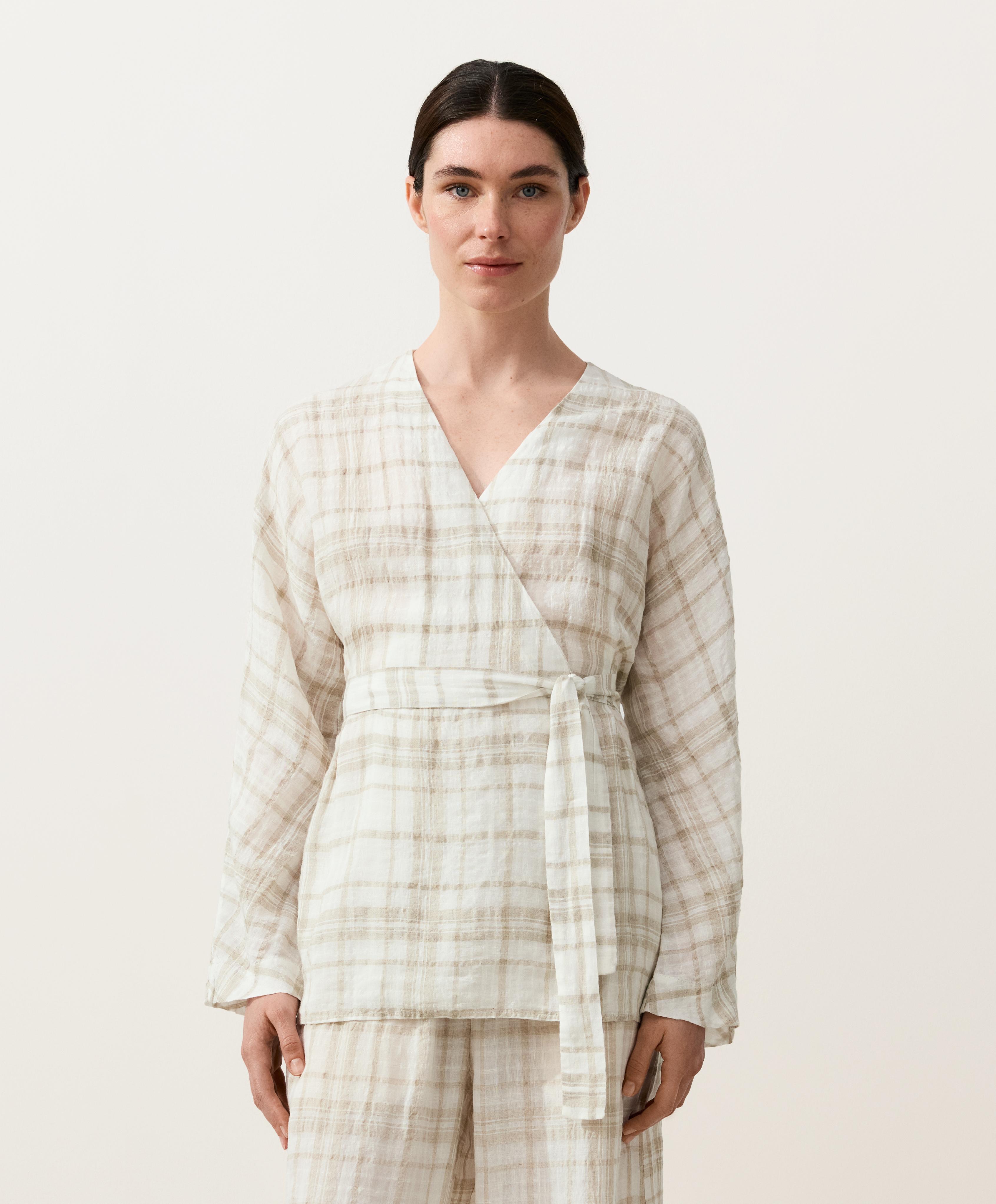 Check linen and lyocell blend kimono shirt Check linen and lyocell blend kimono shirt