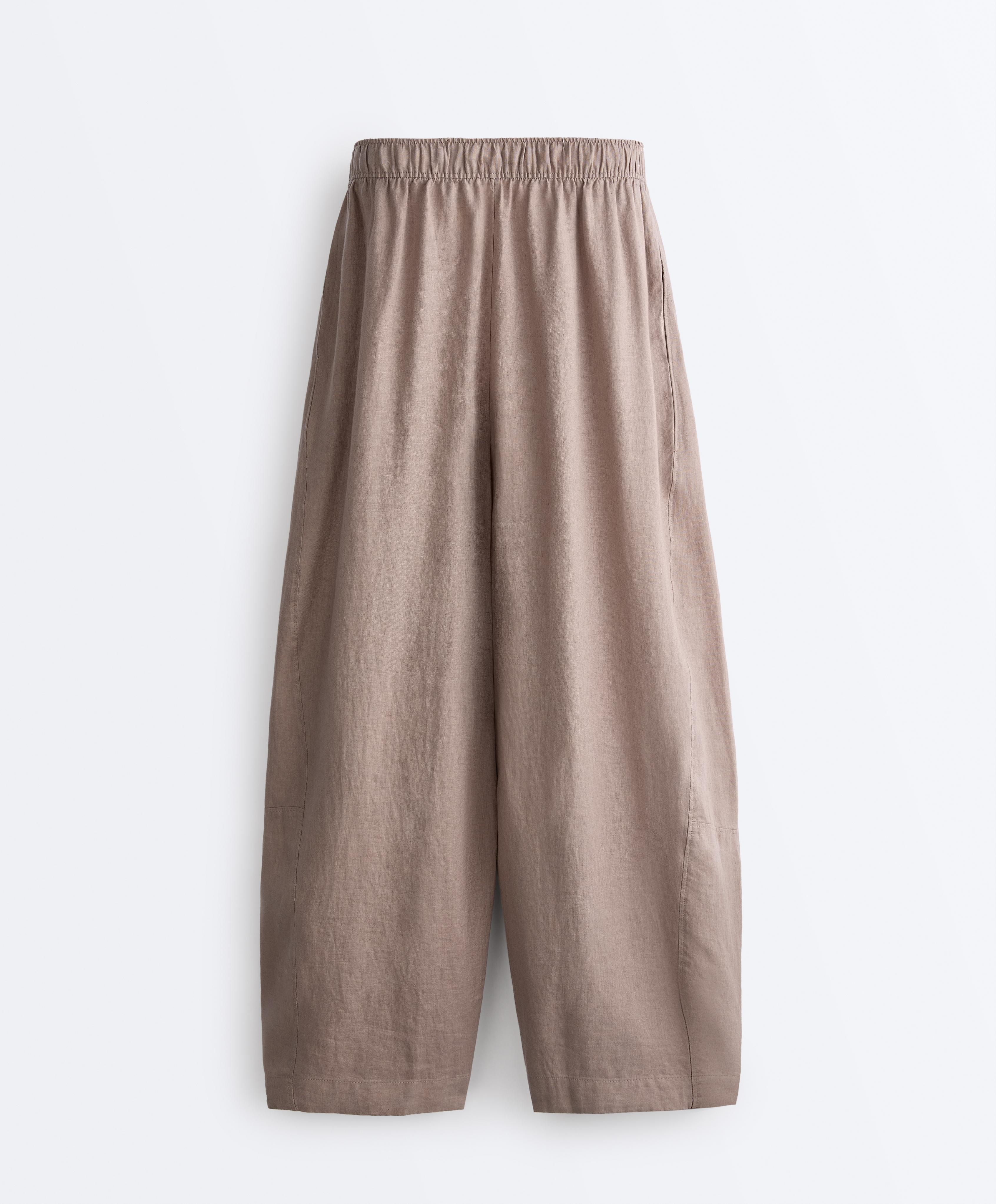 100% linen balloon trousers — TAUPE-GREY