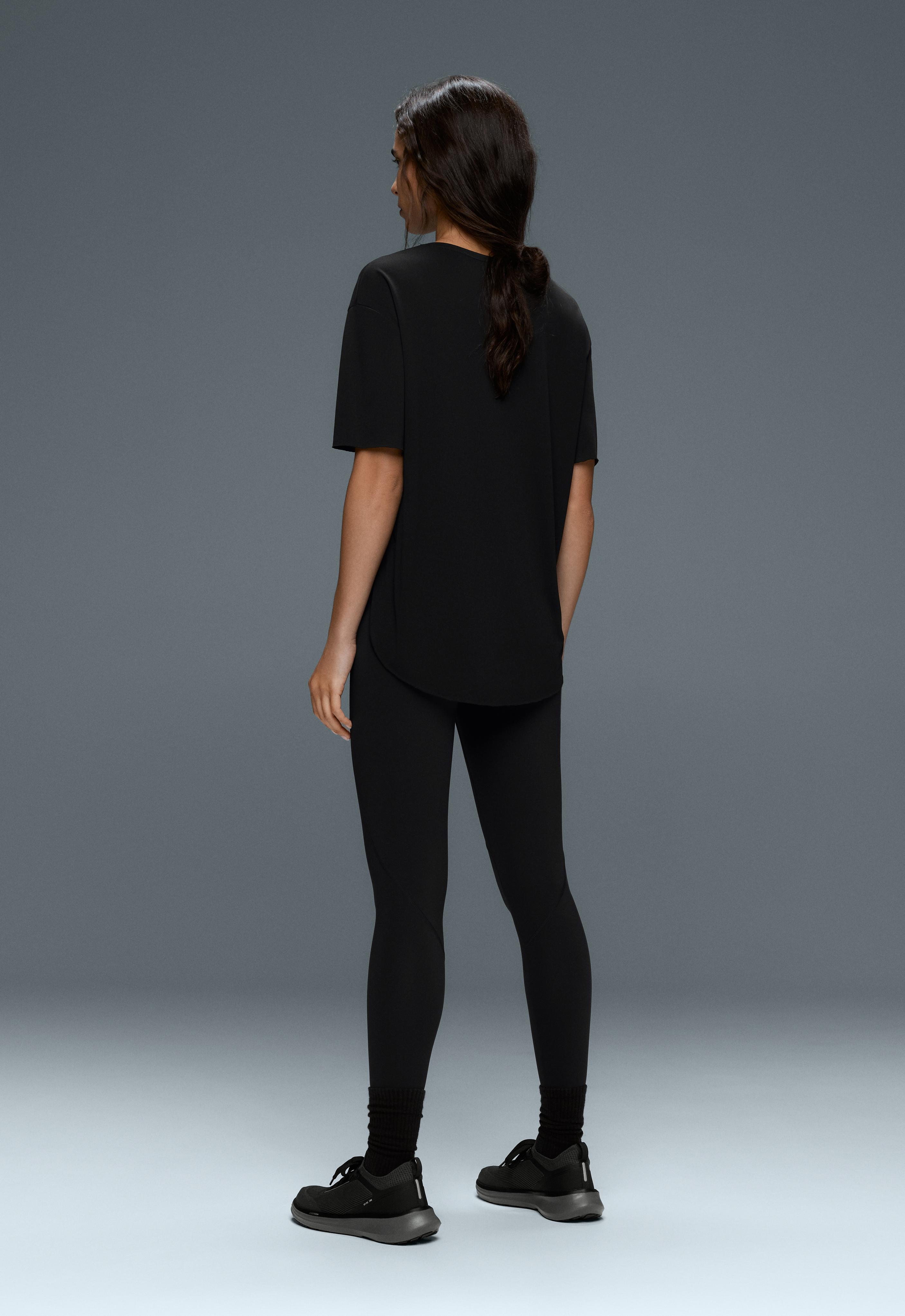 Modal blend short-sleeved T-shirt with rounded back hem — BLACK