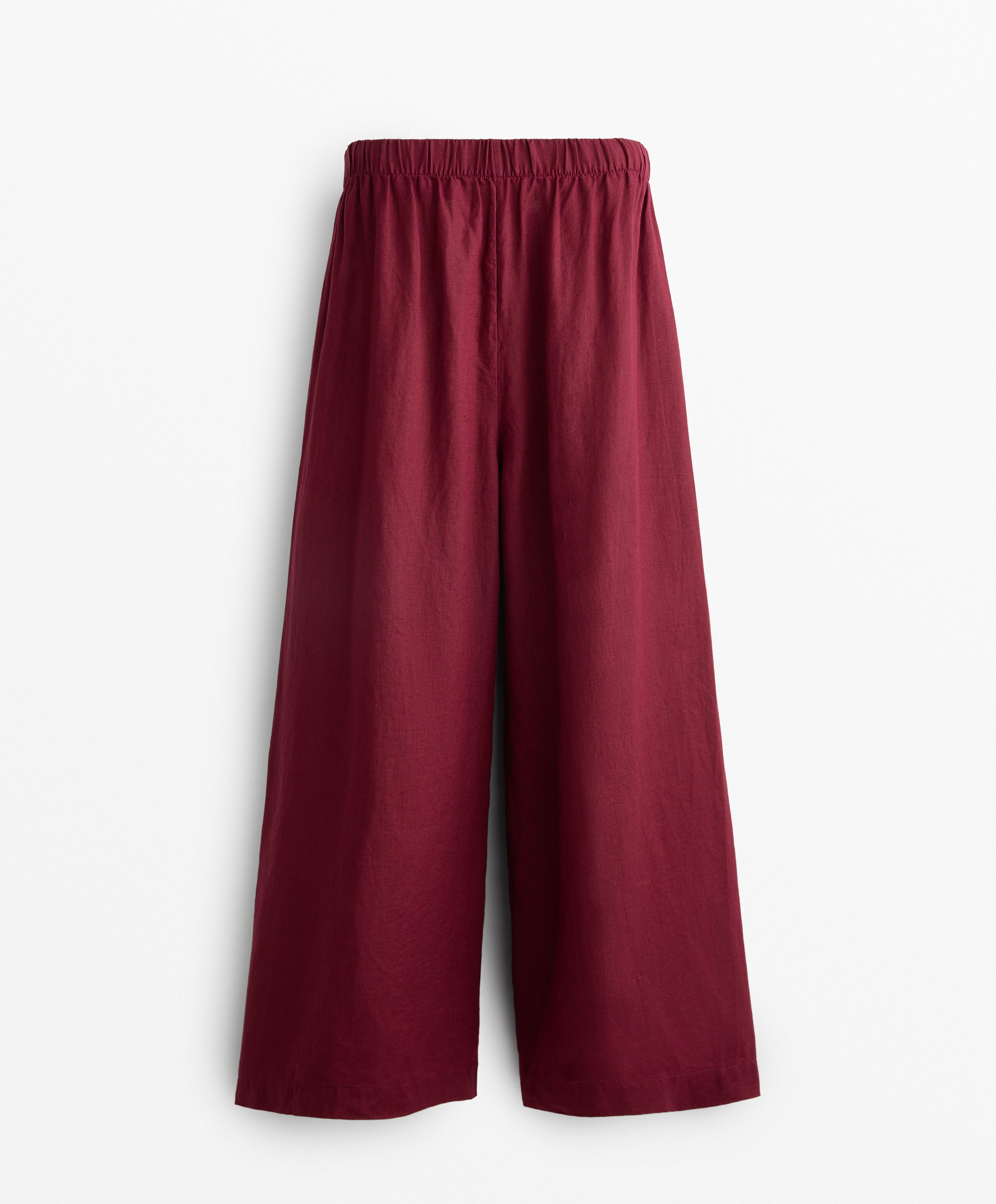 100% linen wide straight-leg trousers